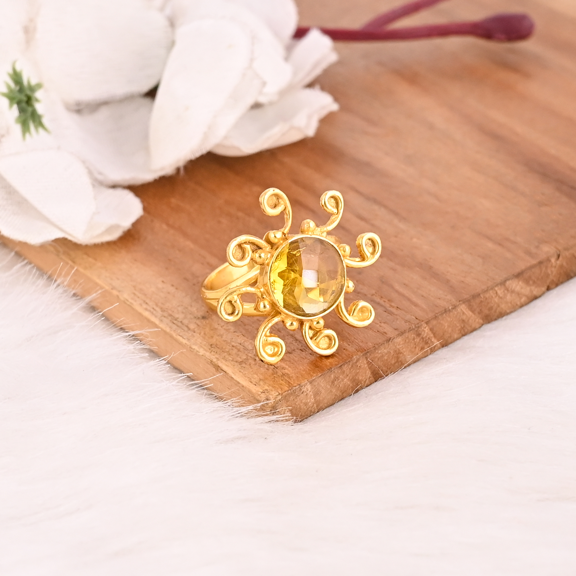 Natural Lemon Quartz Ring Handmade Gemstone Stylish Jewelry for Women