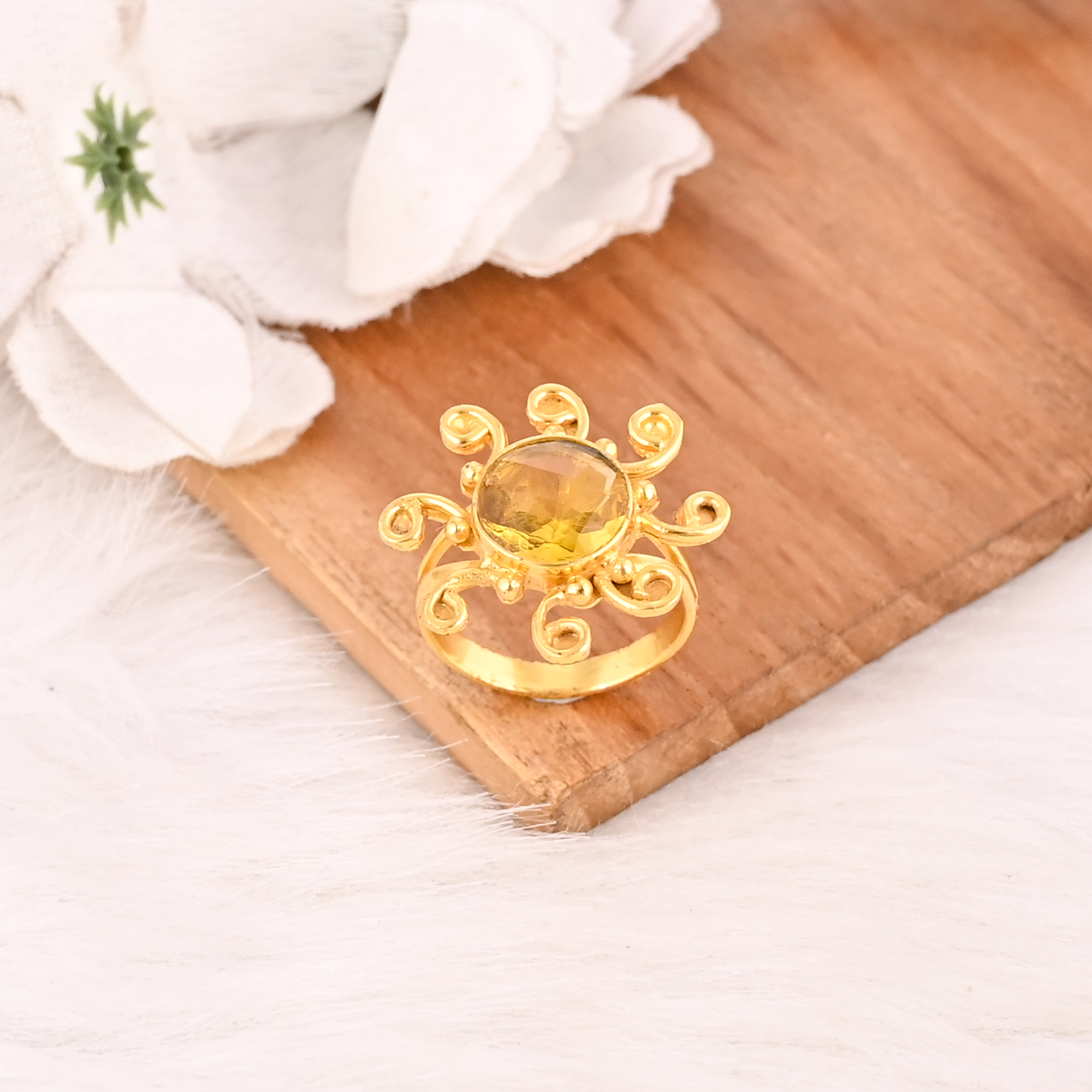 Natural Lemon Quartz Ring Handmade Gemstone Stylish Jewelry for Women