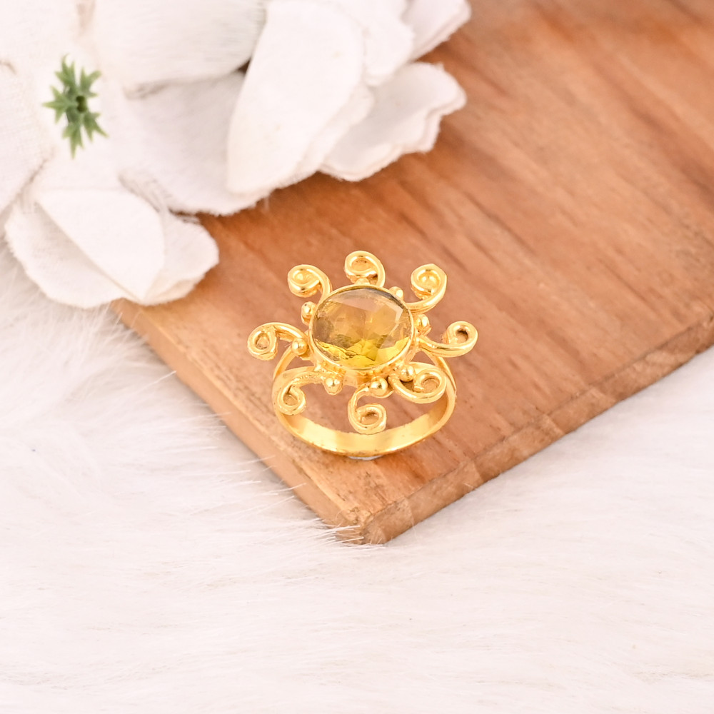 Image of Natural Lemon Quartz Ring Handmade Gemstone Stylish Jewelry for Women