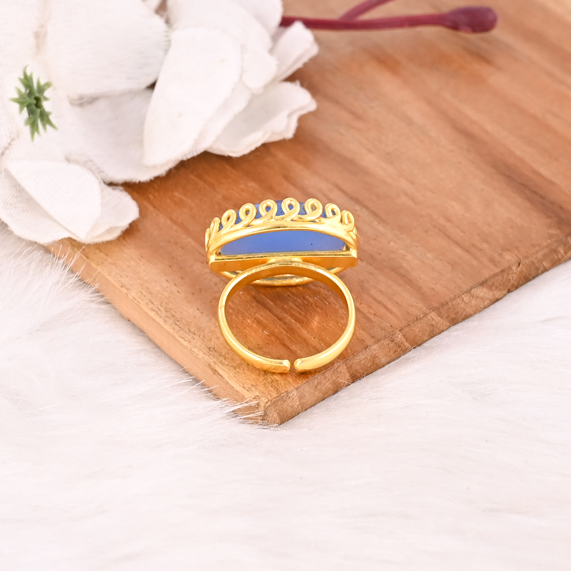Fashion Blue Chalcedony Stone Ring Handmade Gemstone Jewelry for Women