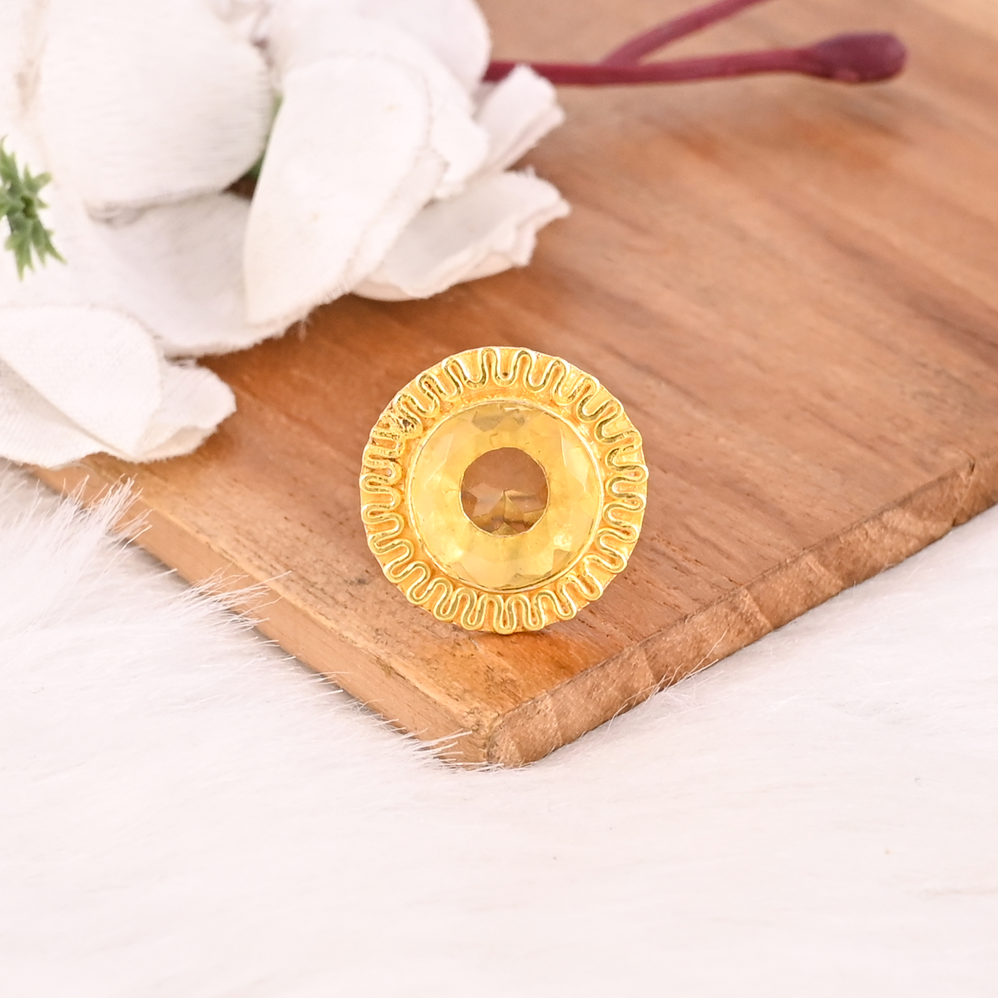 Fashion Lemon Hydro Brass Ring Handmade Gemstone Jewelry for Women