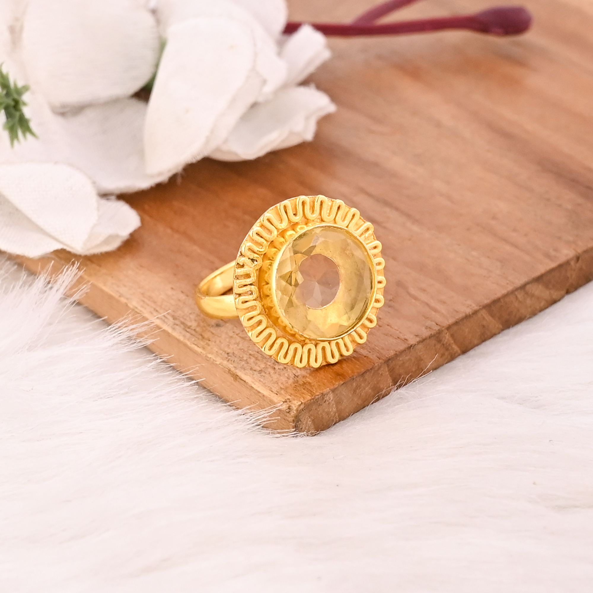 Fashion Lemon Hydro Brass Ring Handmade Gemstone Jewelry for Women