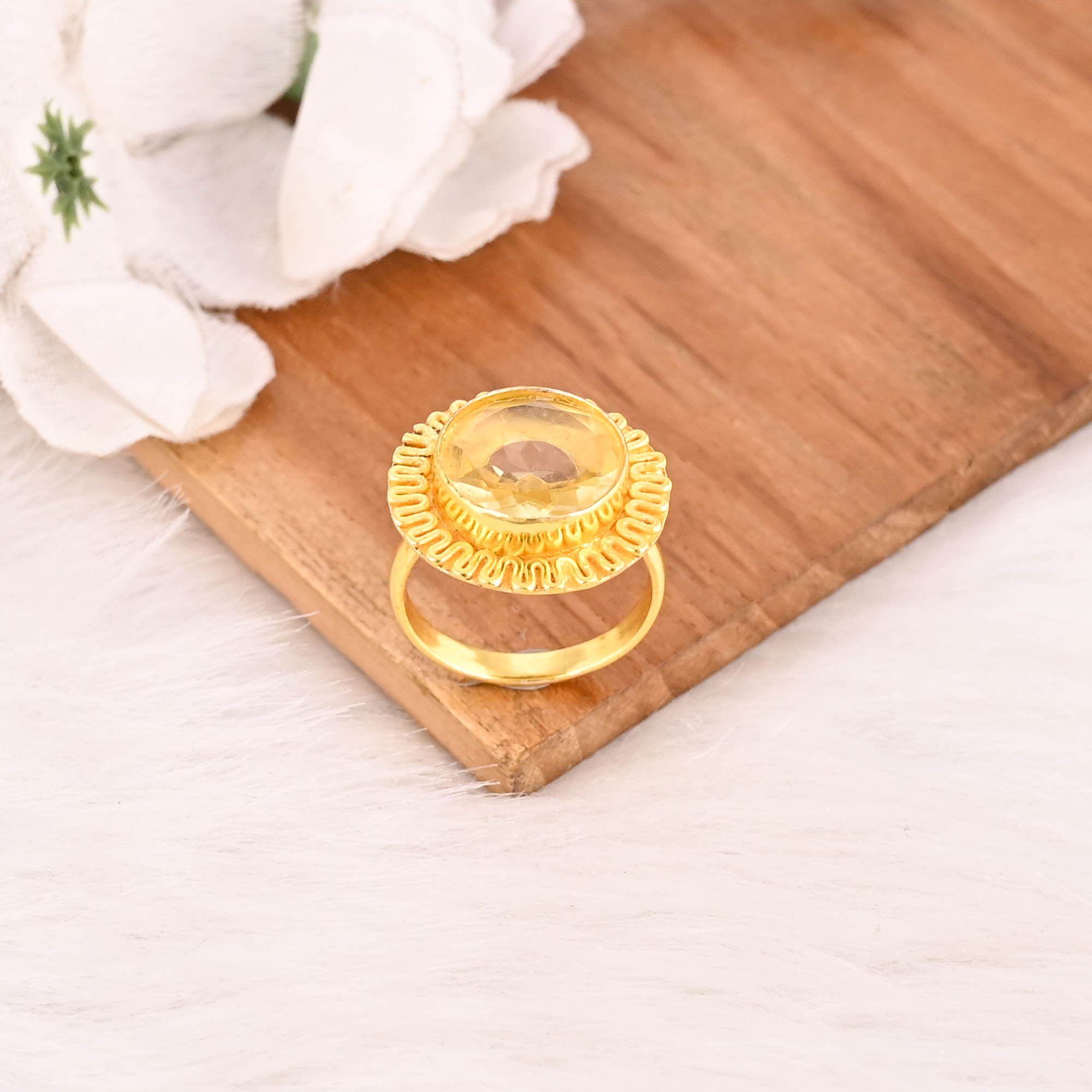 Fashion Lemon Hydro Brass Ring Handmade Gemstone Jewelry for Women