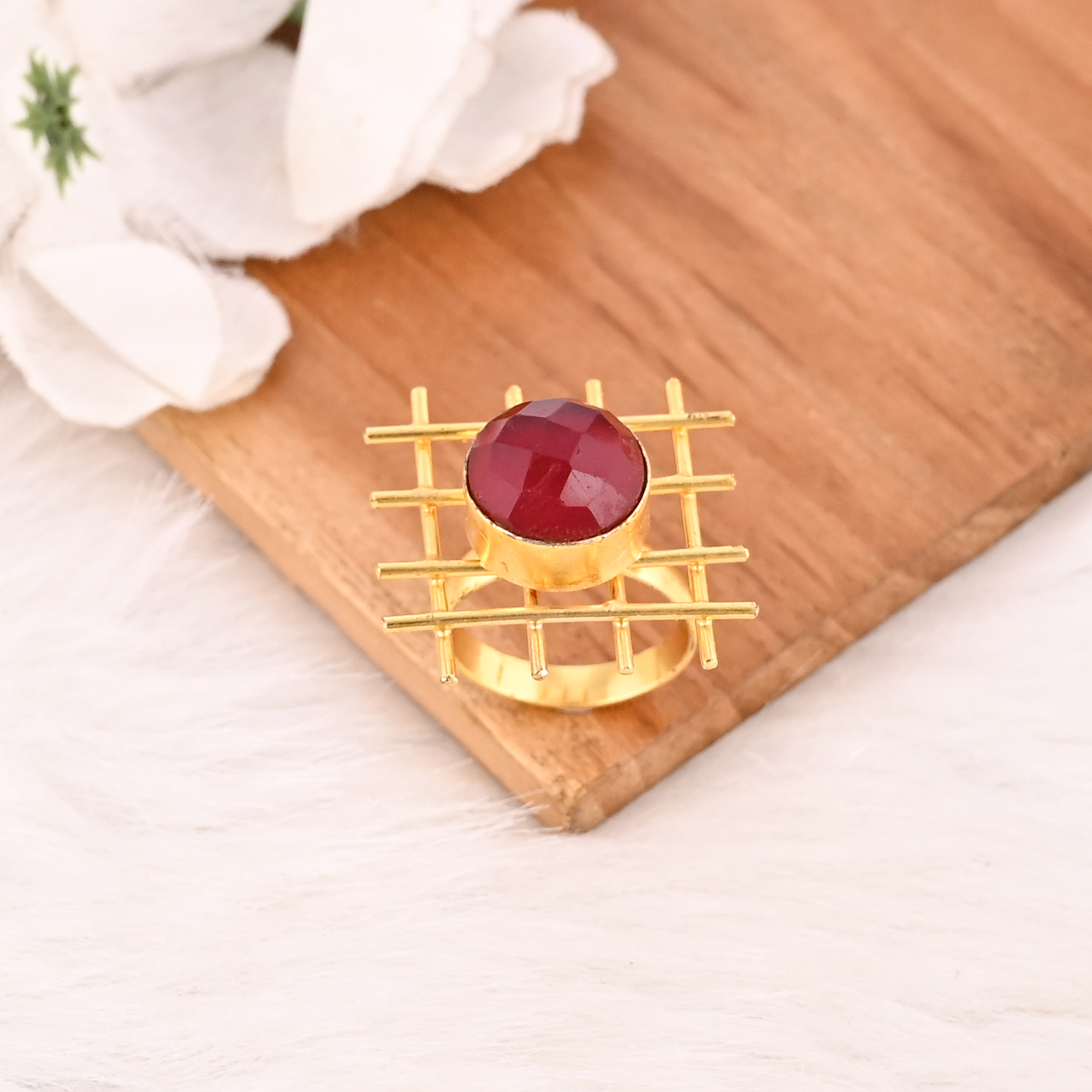 Designer Hydro Garnet Adjustable Ring Stylish Gemstone Jewelry for Women