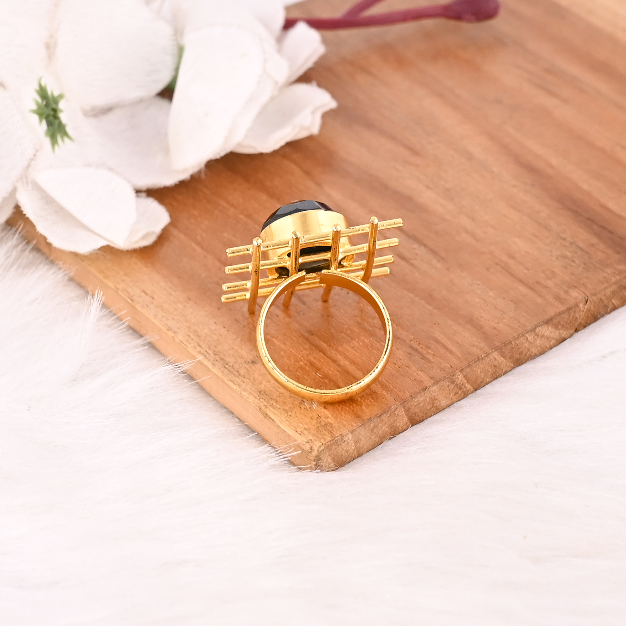 Black Onyx Ring Handmade Adjustable Stylish Brass Jewelry for Women