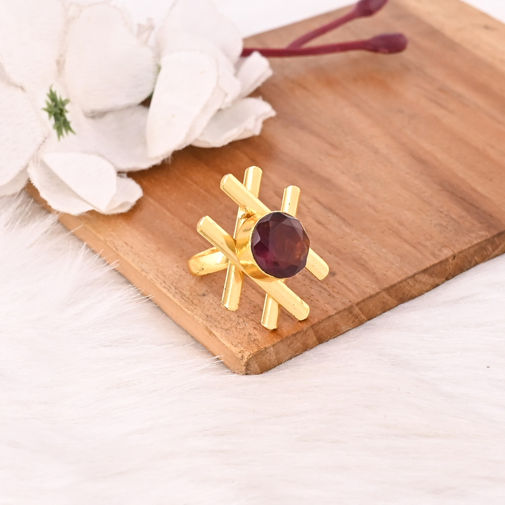 Image of Pink Amethyst Hydro Ring for Women Gold Plated Adjustable Fashion Jewelry