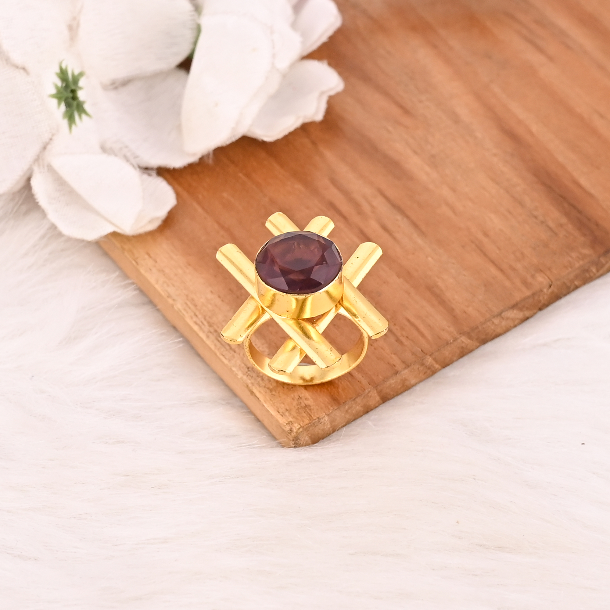 Pink Amethyst Hydro Ring for Women Gold Plated Adjustable Fashion Jewelry