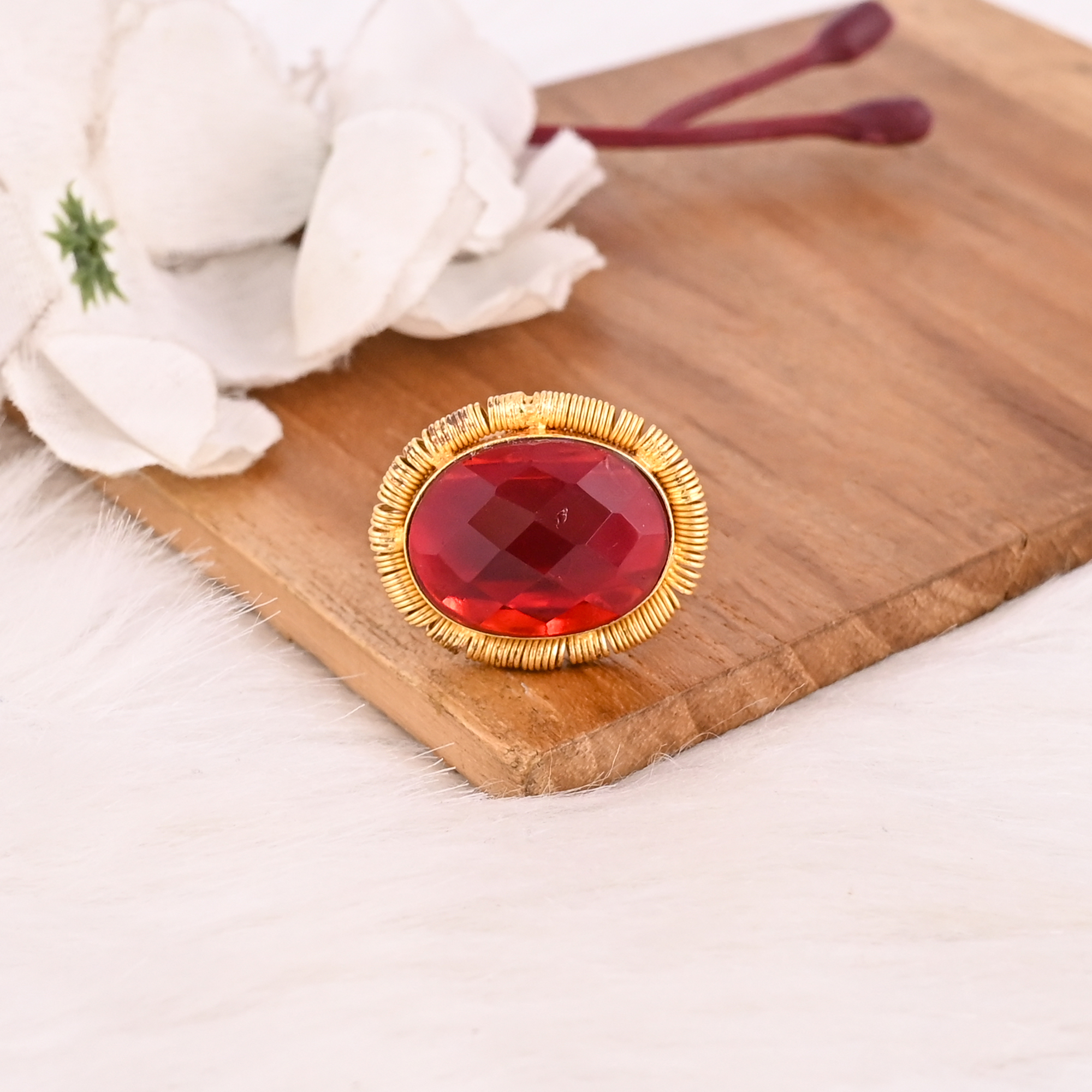 Red Garnet Hydro Gemstone Ring Handmade Adjustable Fashion Ring for Women