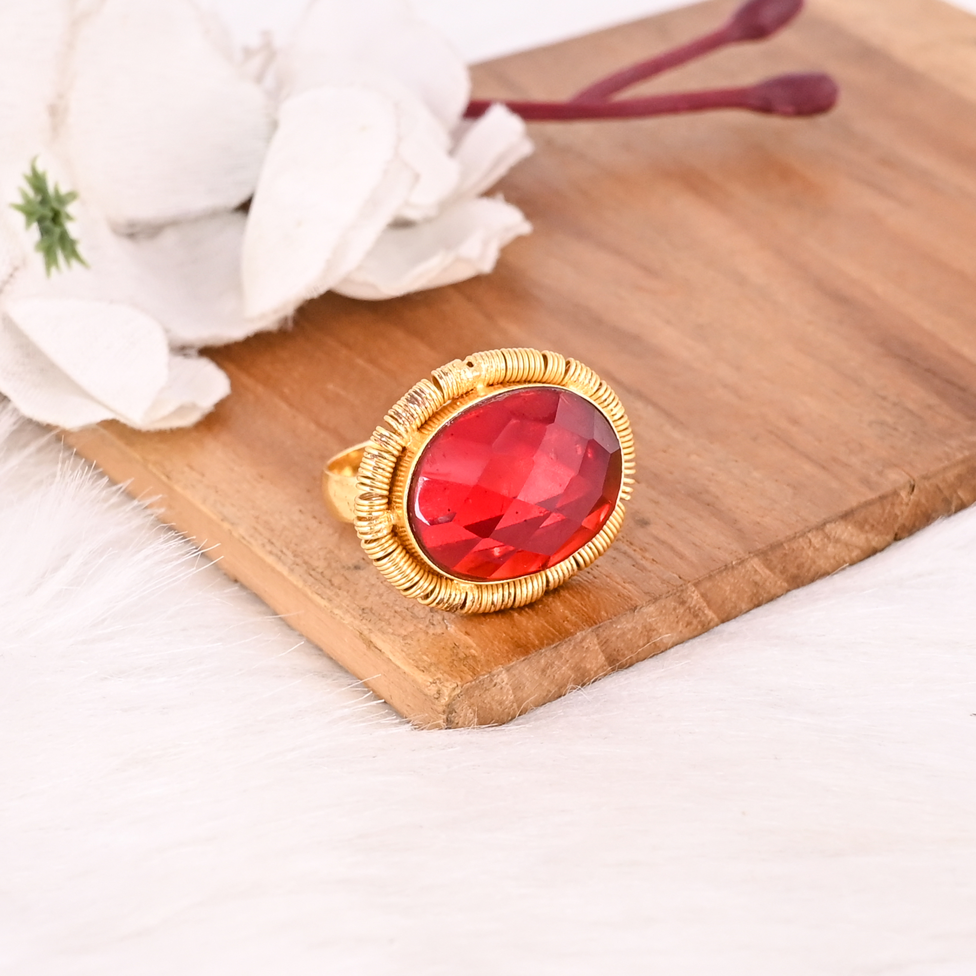 Red Garnet Hydro Gemstone Ring Handmade Adjustable Fashion Ring for Women