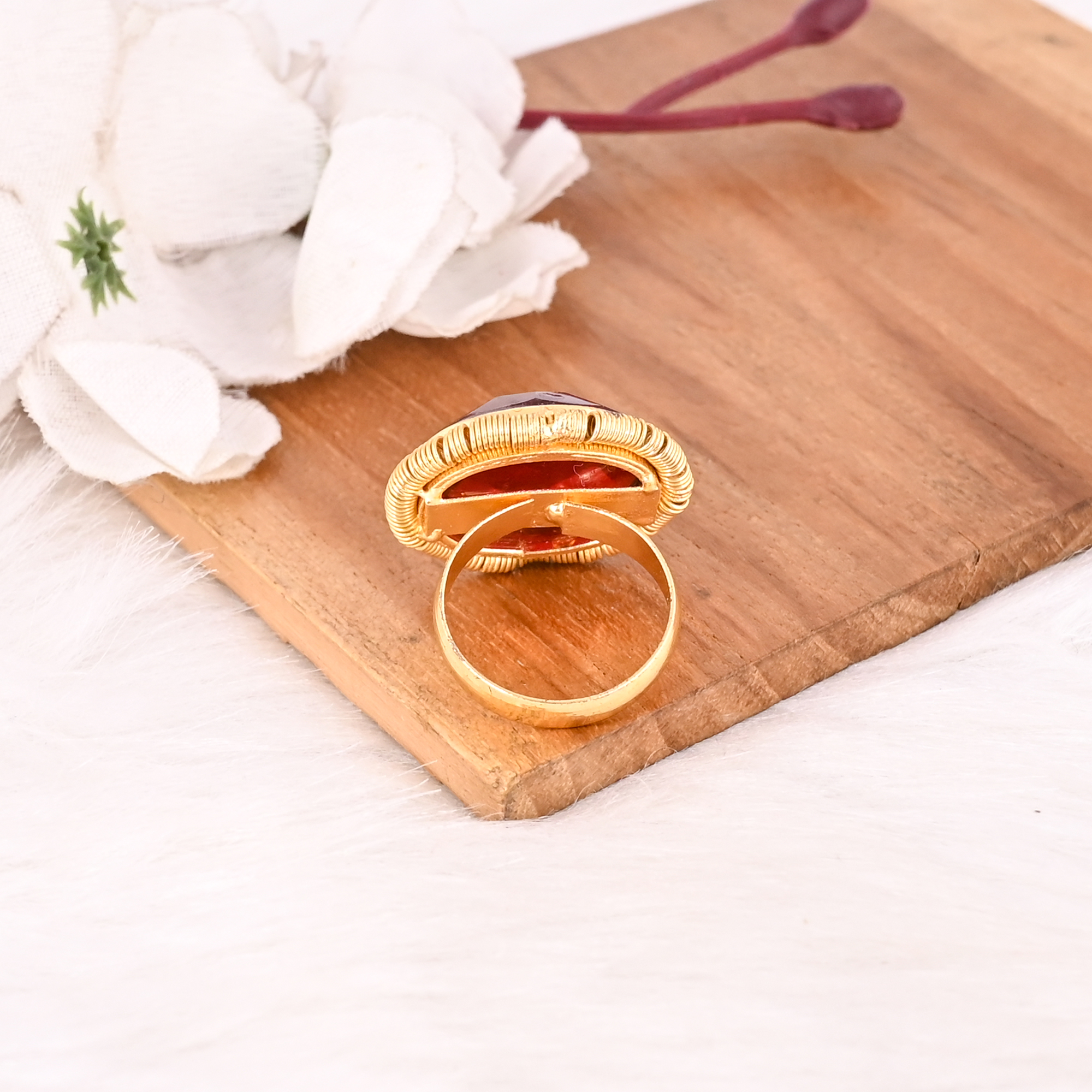Red Garnet Hydro Gemstone Ring Handmade Adjustable Fashion Ring for Women