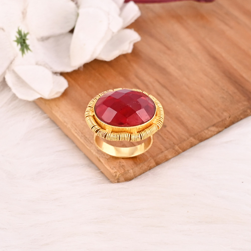 Image of Red Garnet Hydro Gemstone Ring Handmade Adjustable Fashion Ring for Women