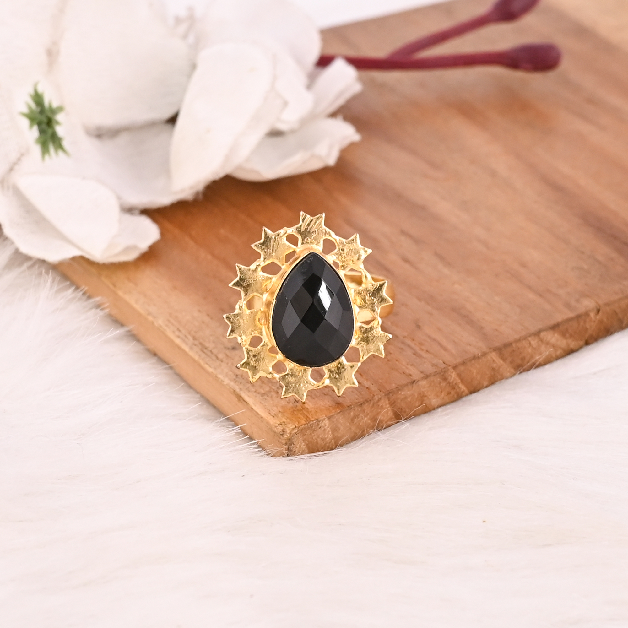 Vintage Black Onyx Gemstone Ring Handmade Adjustable Stylish Jewelry for Women