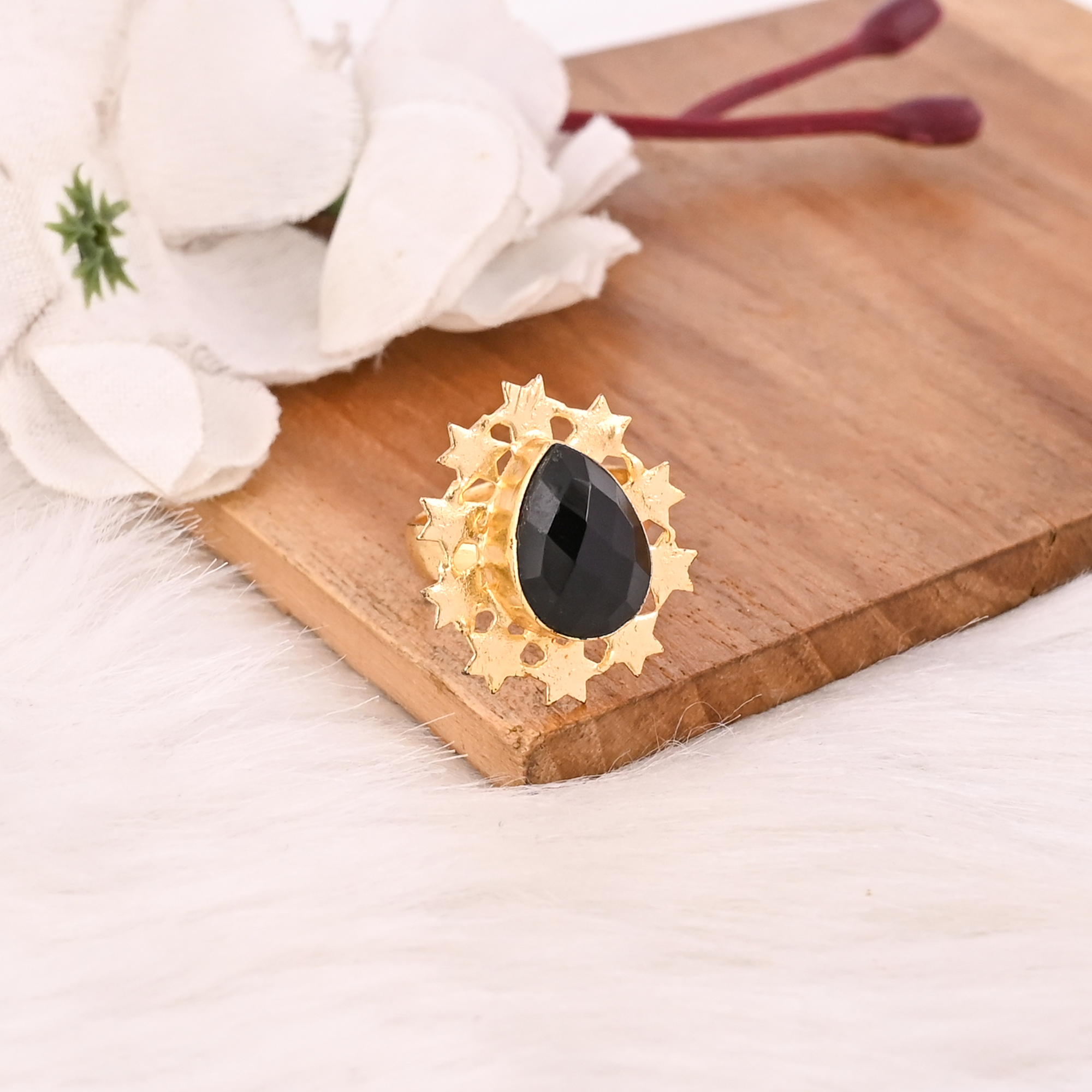 Vintage Black Onyx Gemstone Ring Handmade Adjustable Stylish Jewelry for Women