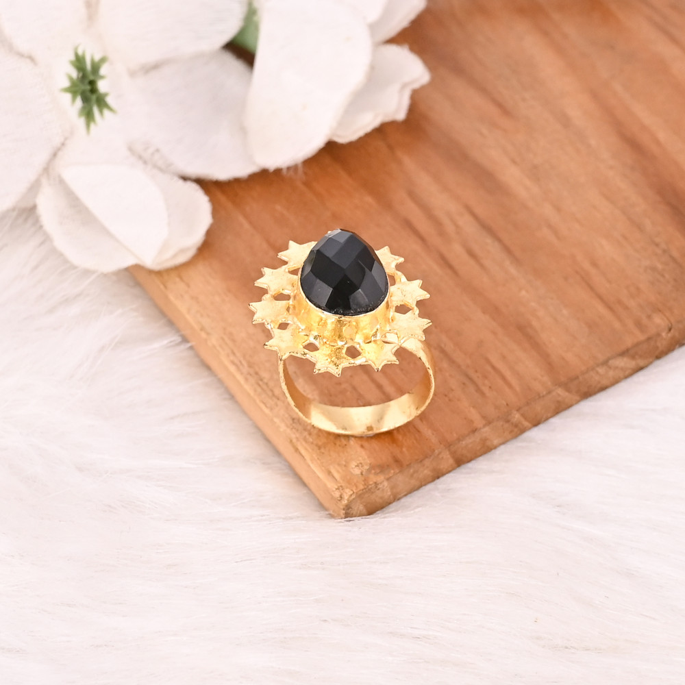 Image of Vintage Black Onyx Gemstone Ring Handmade Adjustable Stylish Jewelry for Women