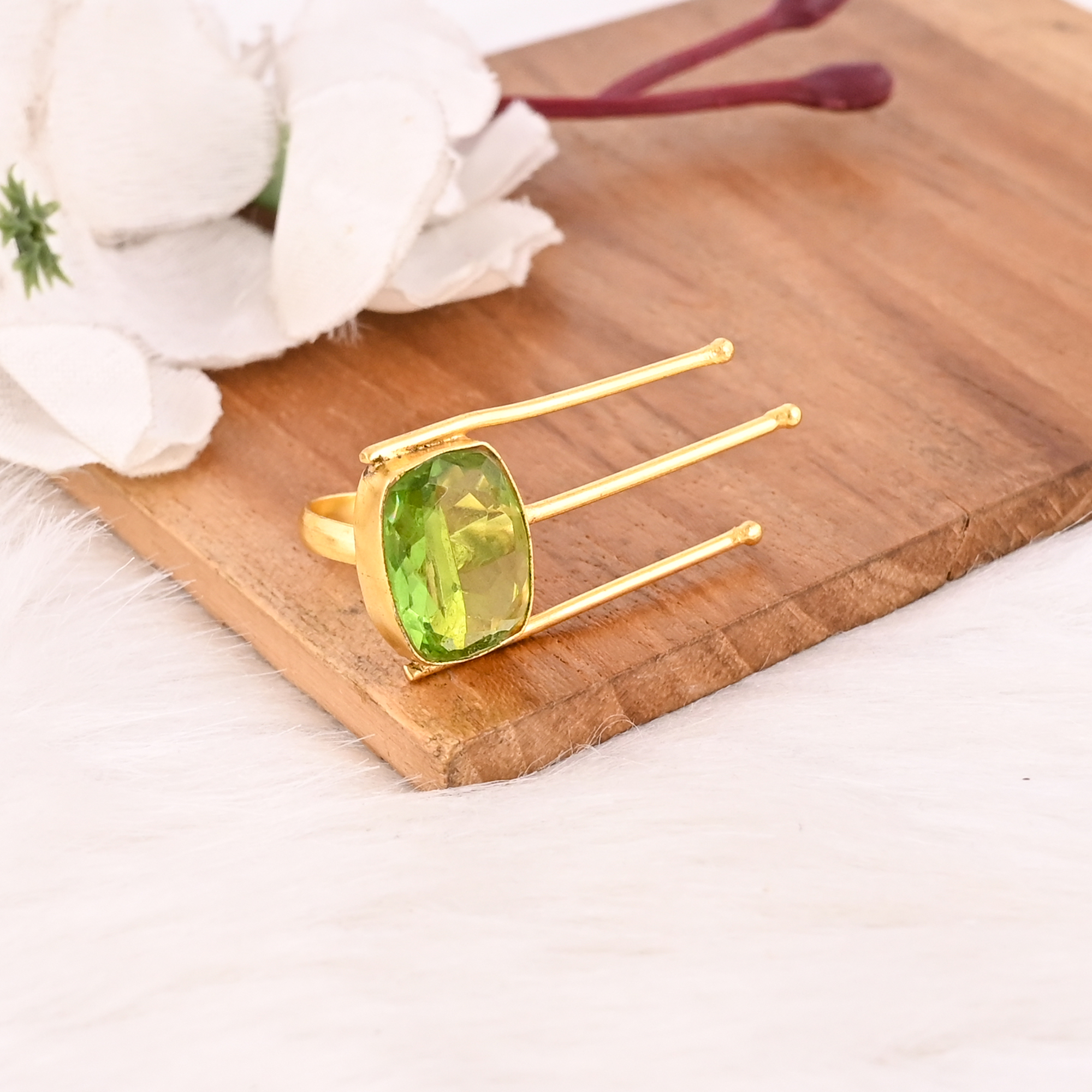 Unique Peridot Hydro Ring Adjustable Handmade Gemstone Fashion Jewelry for Women