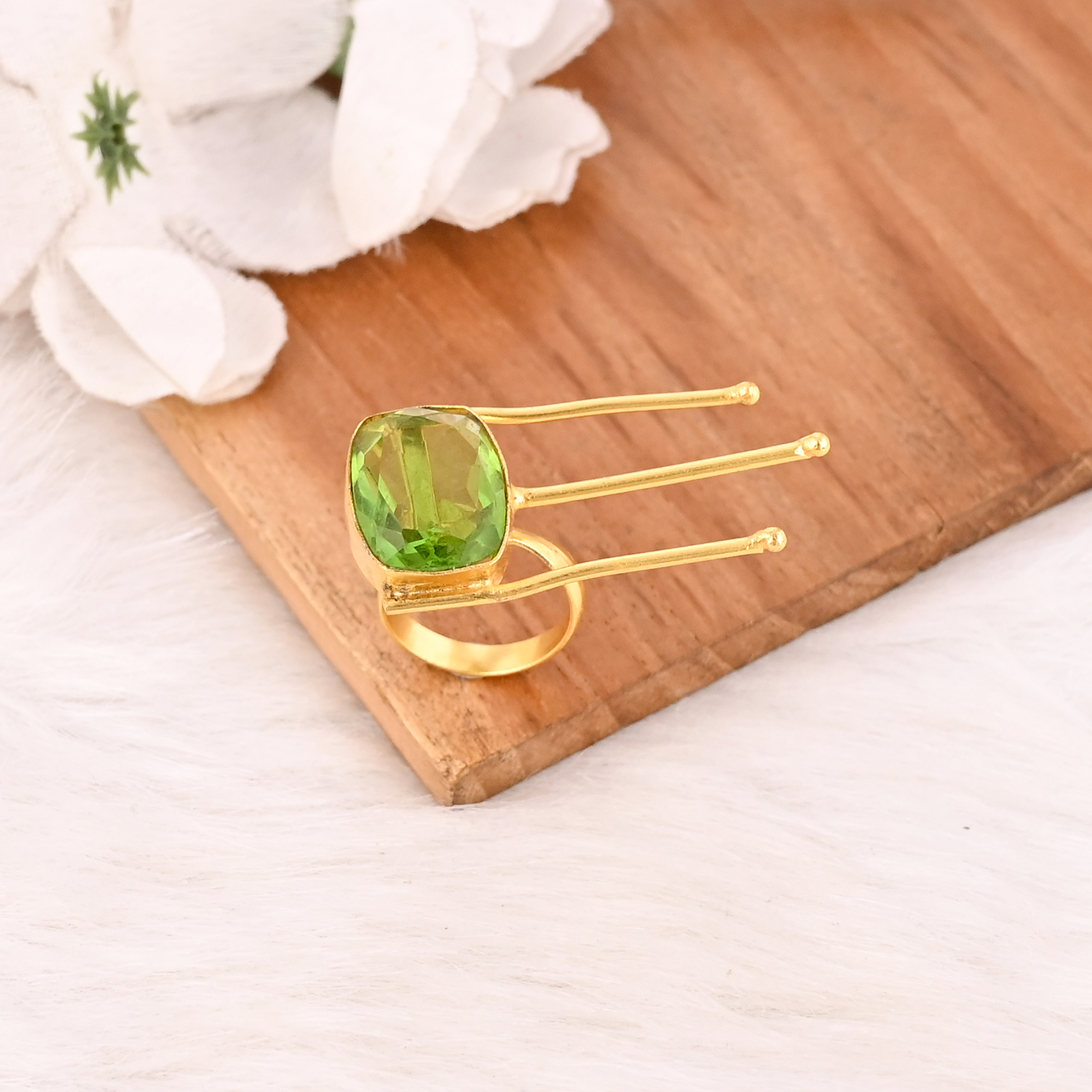 Unique Peridot Hydro Ring Adjustable Handmade Gemstone Fashion Jewelry for Women
