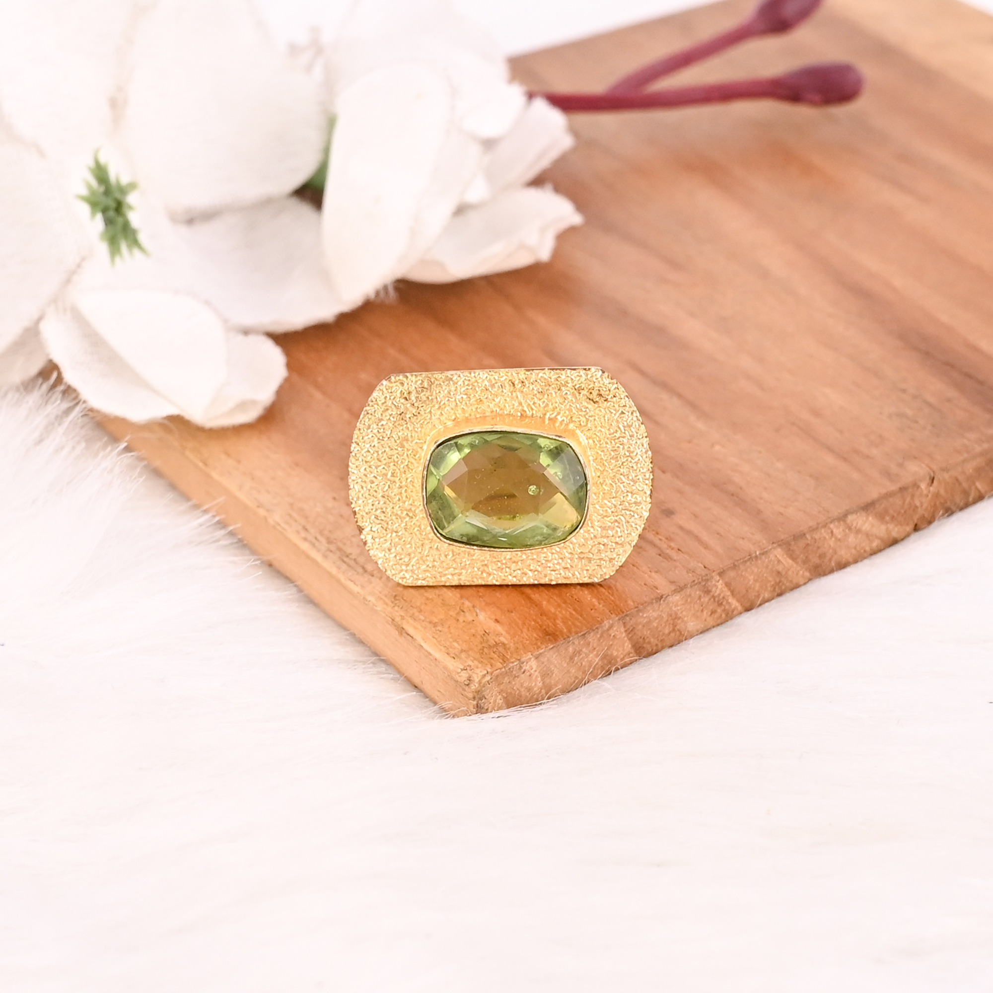 Fashion Peridot Hydro Gemstone Ring Handmade Stylish Jewelry for Women