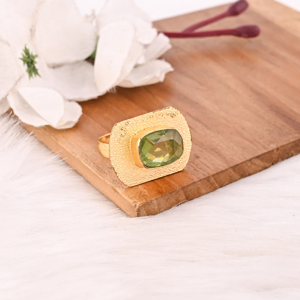 Image of Fashion Peridot Hydro Gemstone Ring Handmade Stylish Jewelry for Women