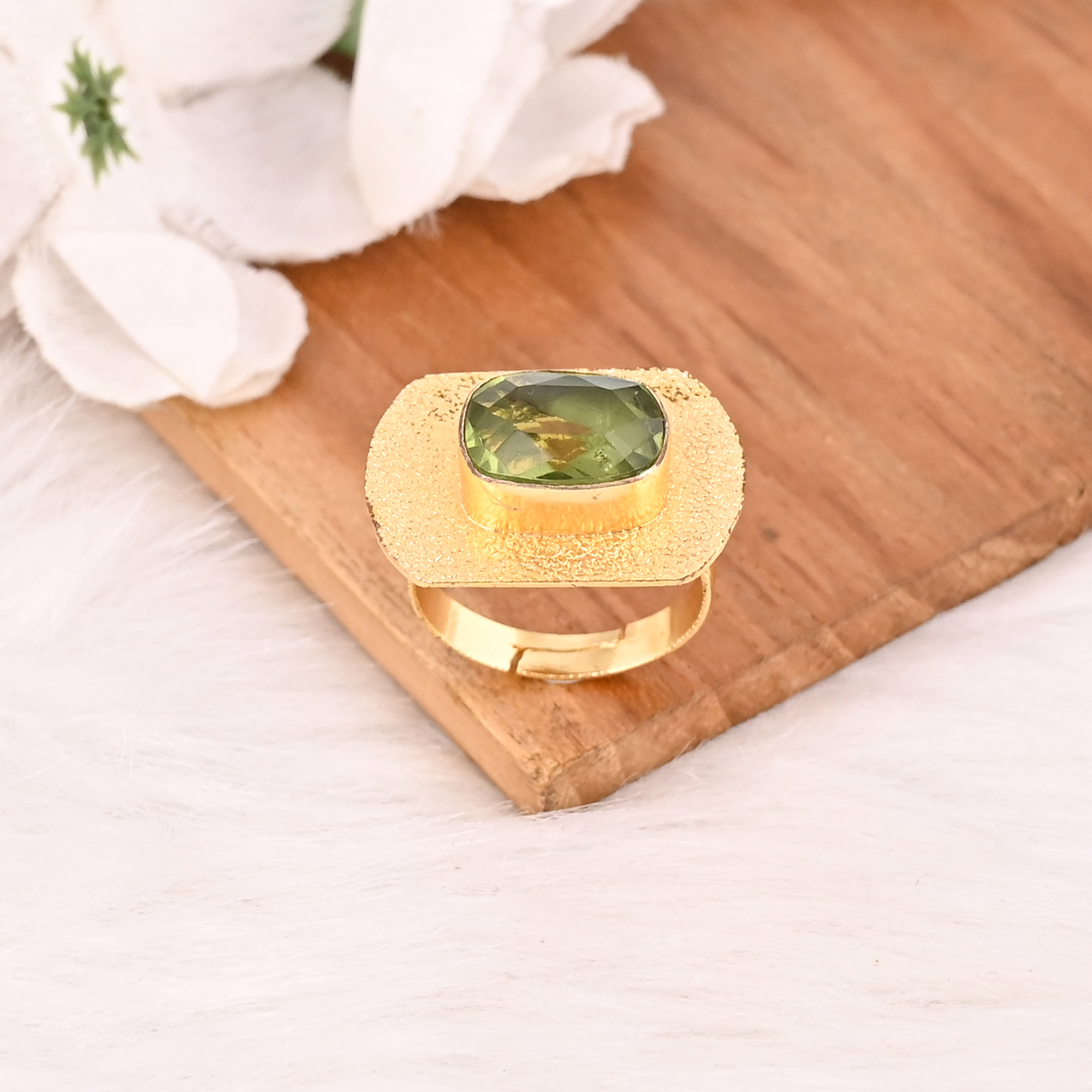 Fashion Peridot Hydro Gemstone Ring Handmade Stylish Jewelry for Women