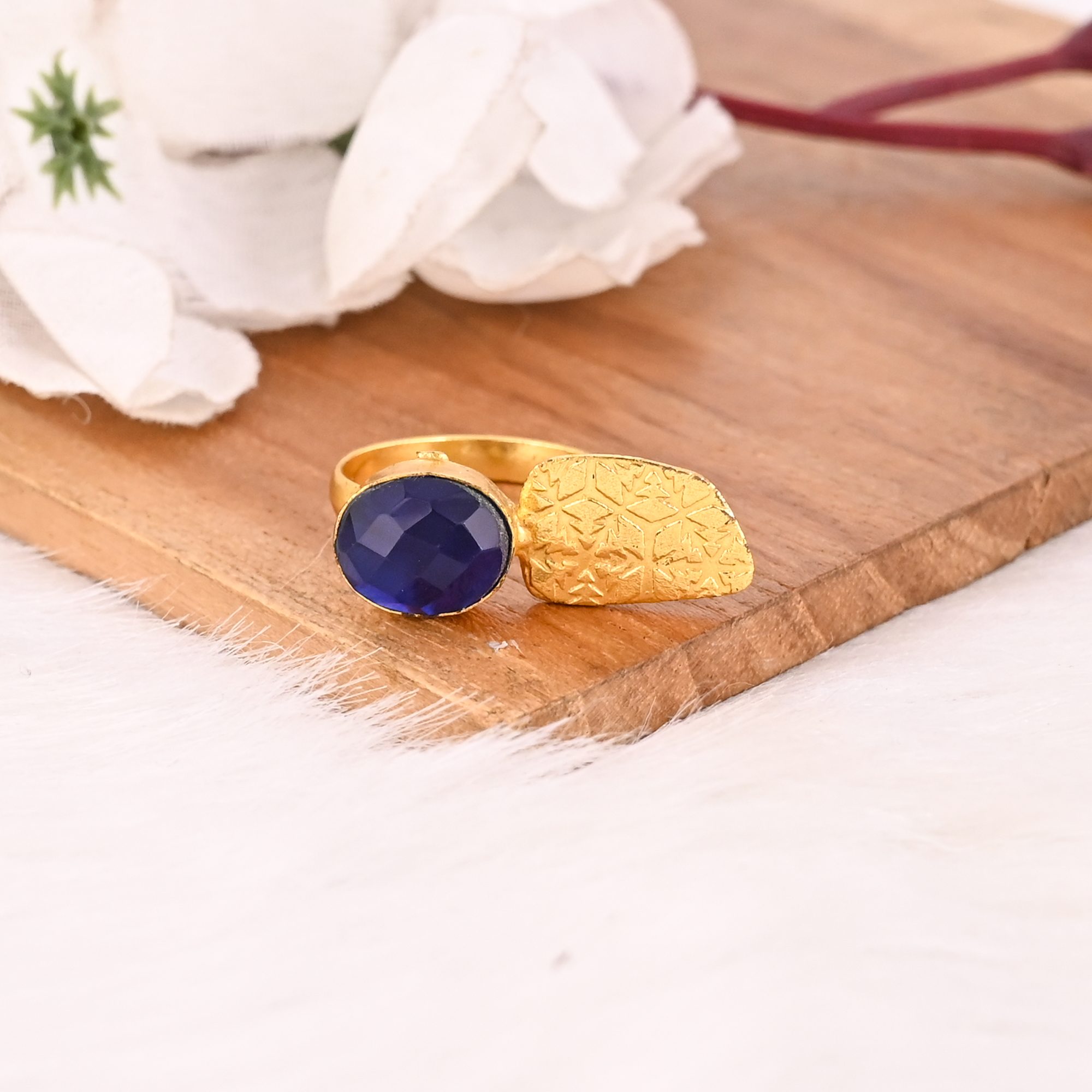 Elegant Designer Ink Blue Hydro Stone Ring Handmade Gemstone Jewelry for Women