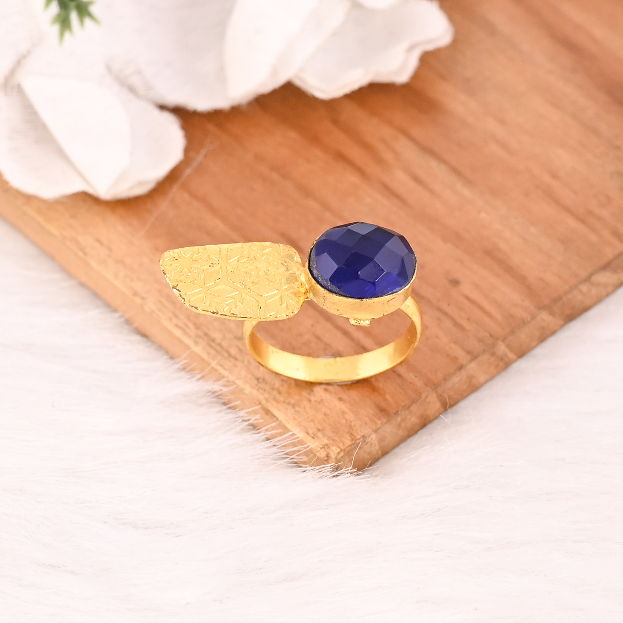 Elegant Designer Ink Blue Hydro Stone Ring Handmade Gemstone Jewelry for Women