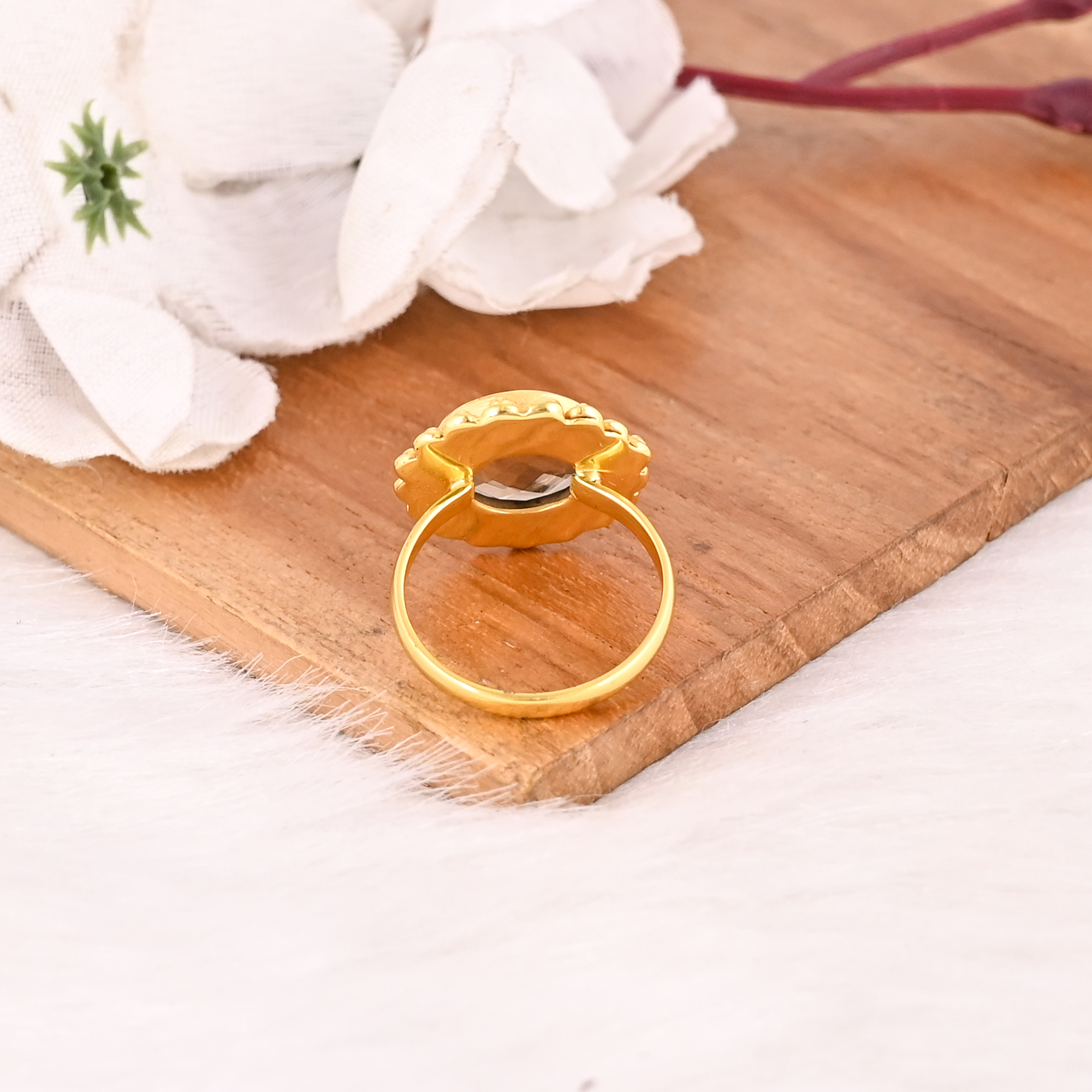 Natural Smoky Quartz Brass Ring Handmade Gemstone Jewelry for Women