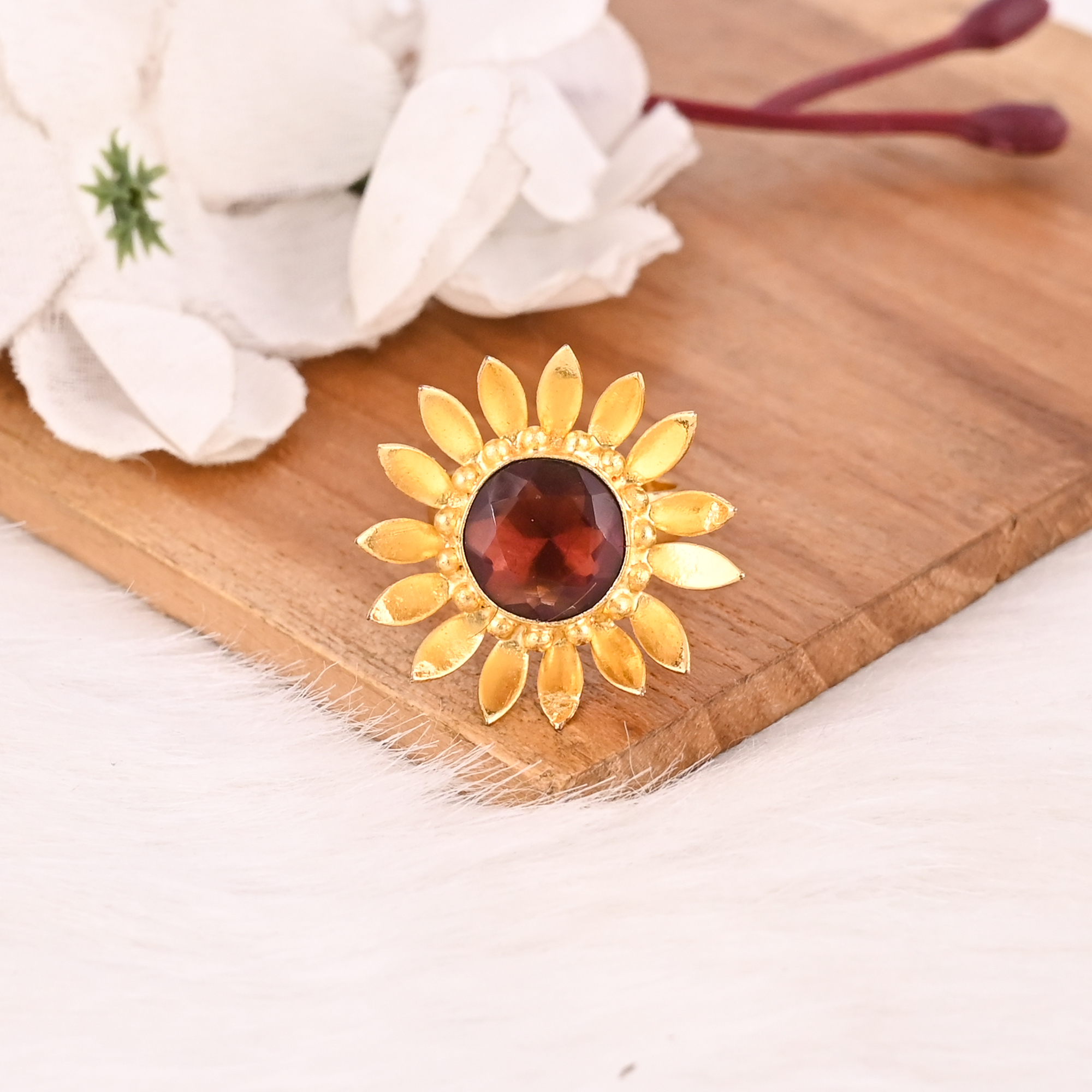 Vintage Style Pink Amethyst Gemstone Floral Ring Adjustable Fashion Jewelry for Women