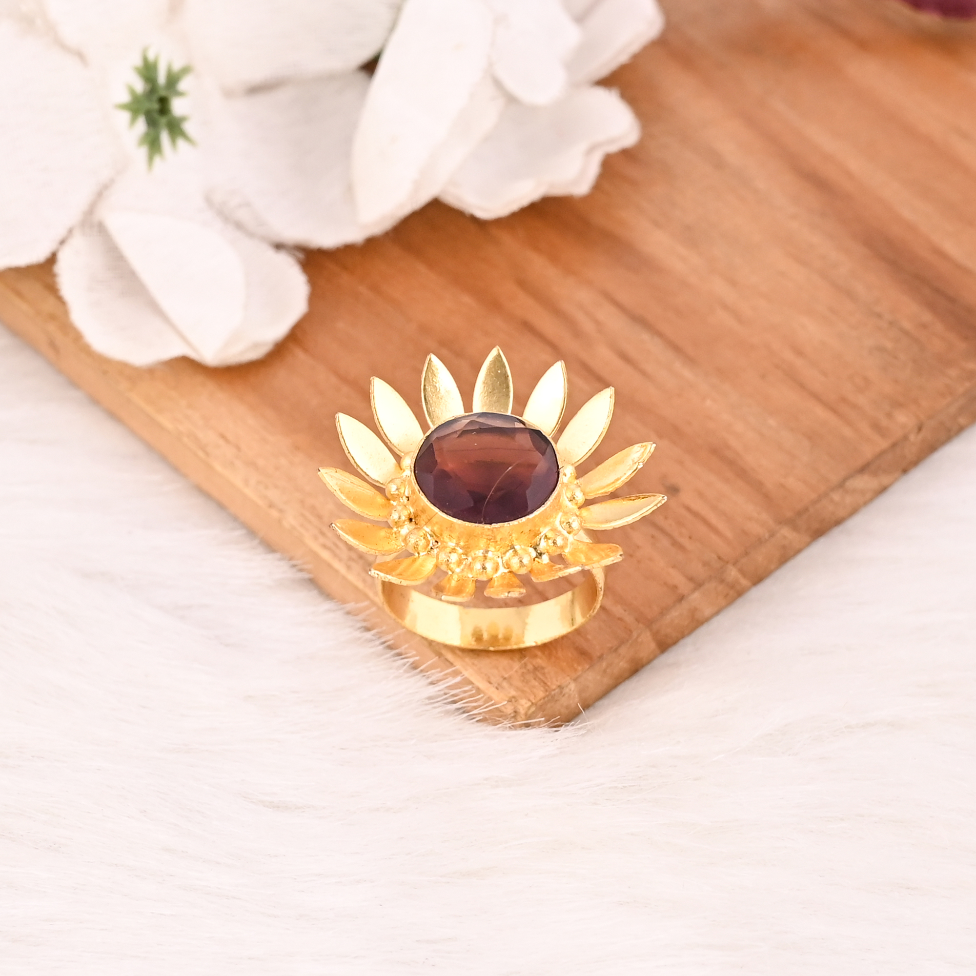 Vintage Style Pink Amethyst Gemstone Floral Ring Adjustable Fashion Jewelry for Women