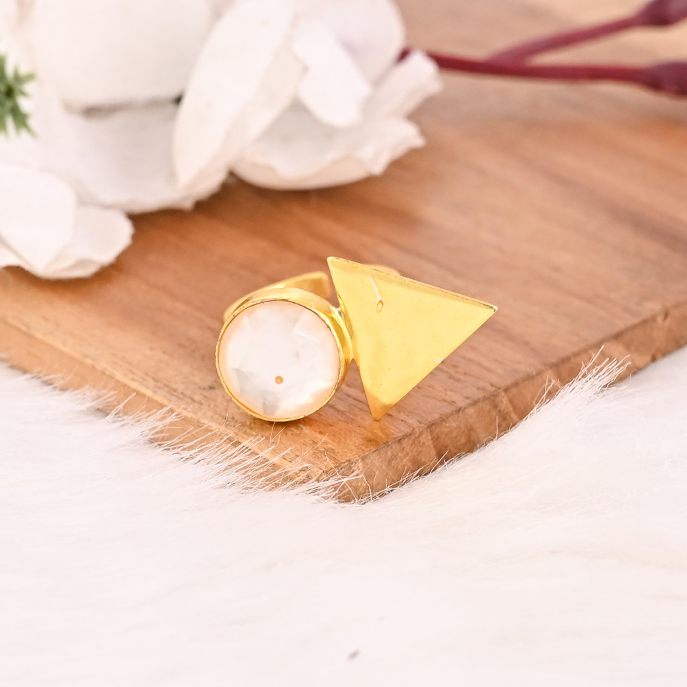 Image of Natural Crystal and Mother of Pearl Tablet Stylish Ring Handmade Gemstone Jewelry for Women