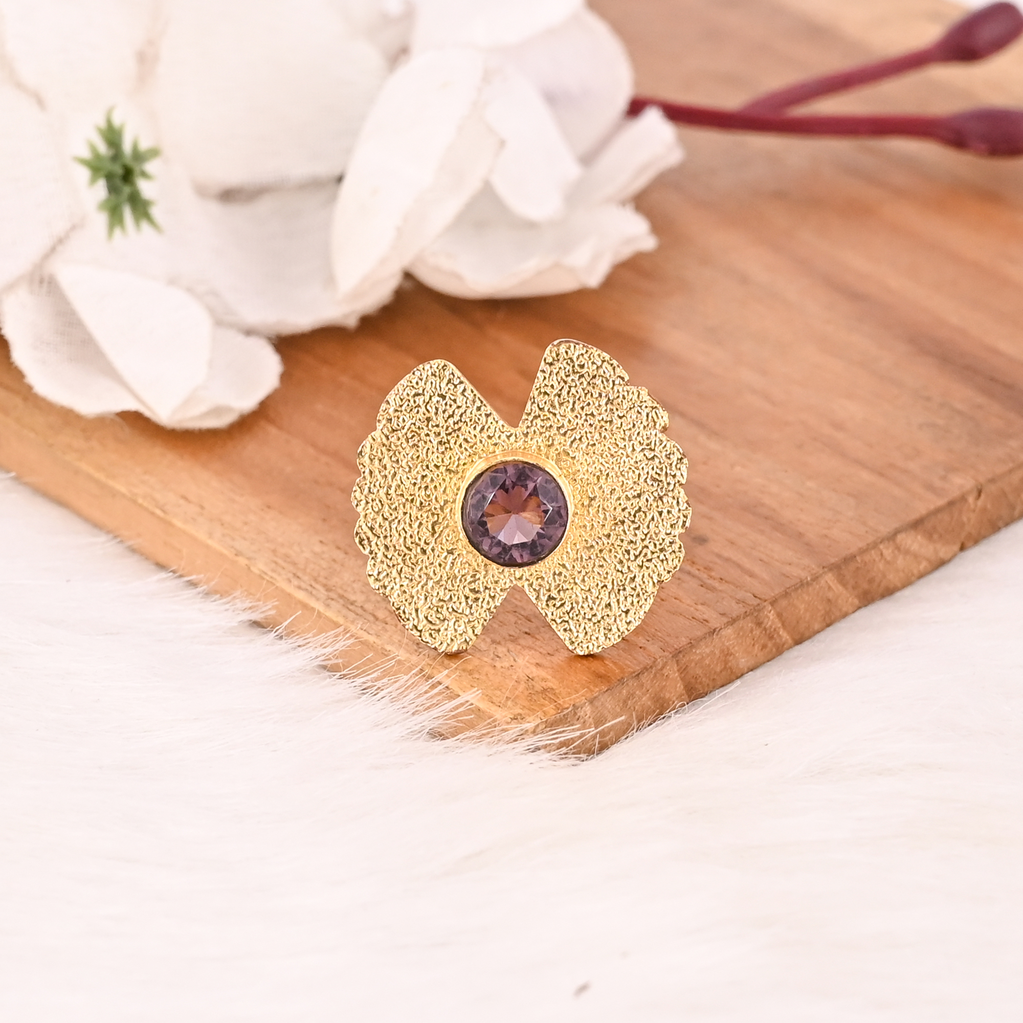 Purple Amethyst Hydro Ring for Women Gold Plated Adjustable Fashion Jewelry