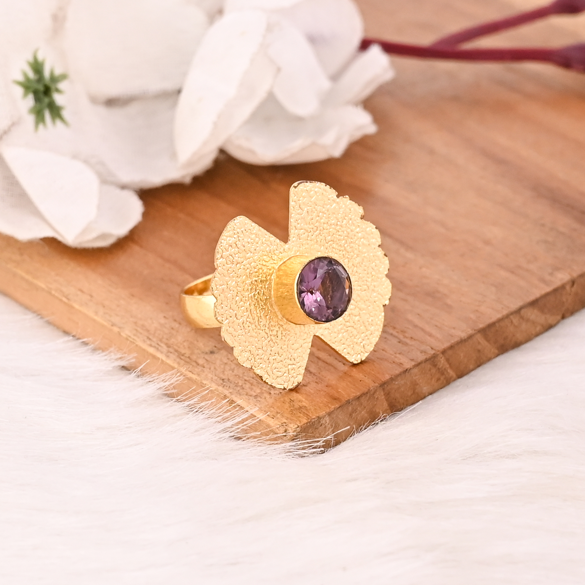 Purple Amethyst Hydro Ring for Women Gold Plated Adjustable Fashion Jewelry