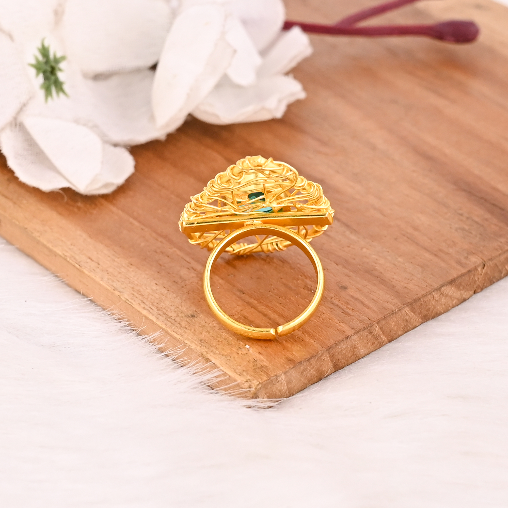 Green Hydro Brass Ring Handmade Adjustable Style Gemstone Jewelry for Women