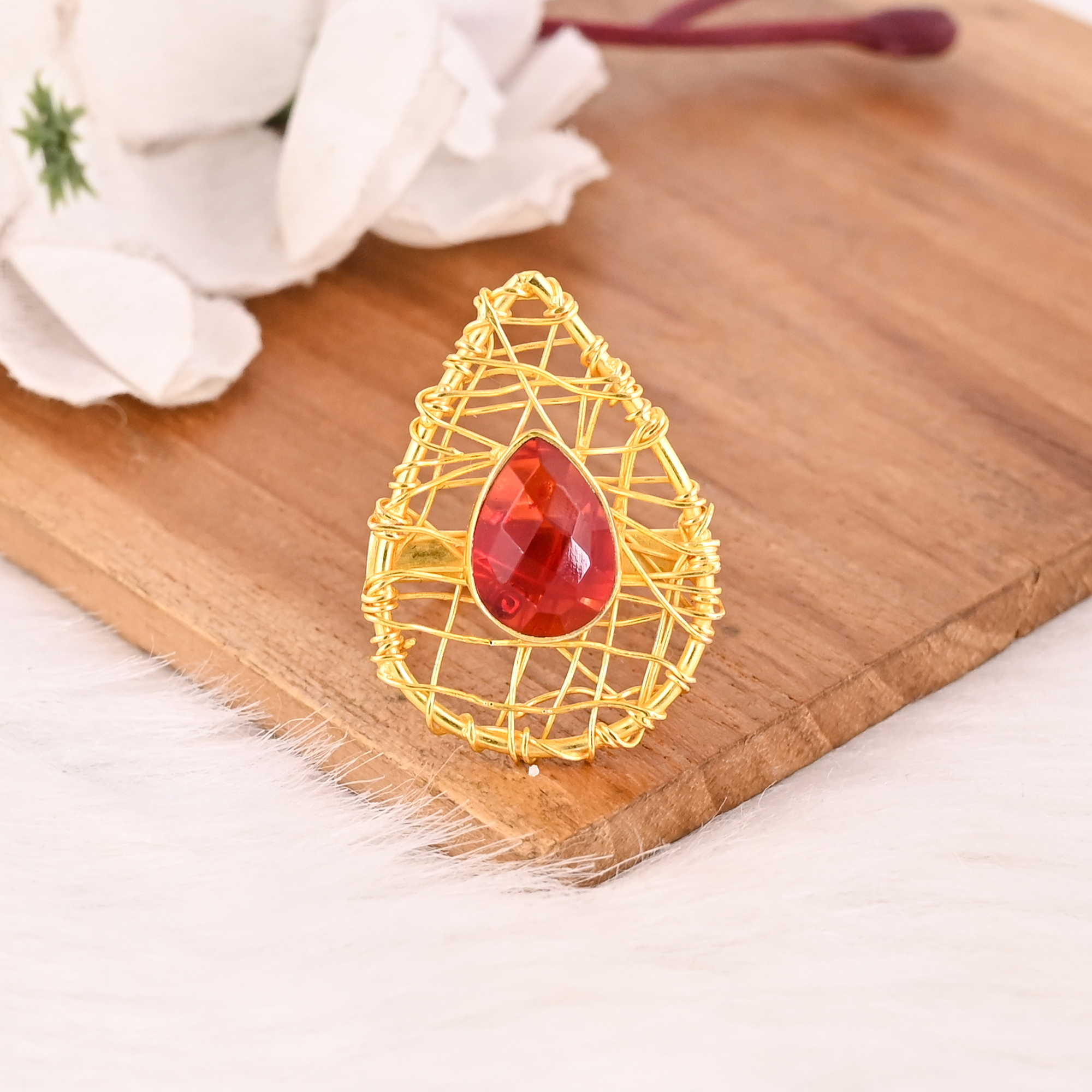 Vintage Style Nano Garnet Ring Adjustable Handmade Gemstone Jewelry for Women
