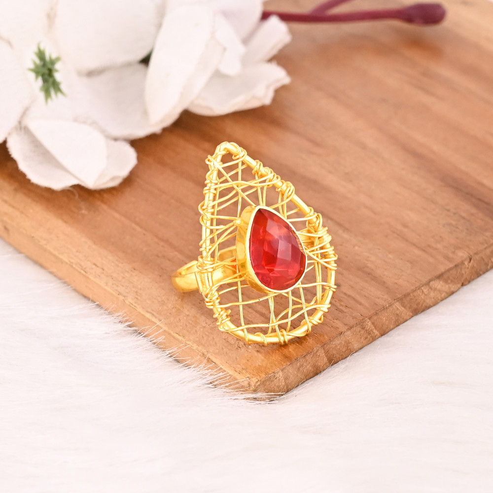 Image of Vintage Style Nano Garnet Ring Adjustable Handmade Gemstone Jewelry for Women