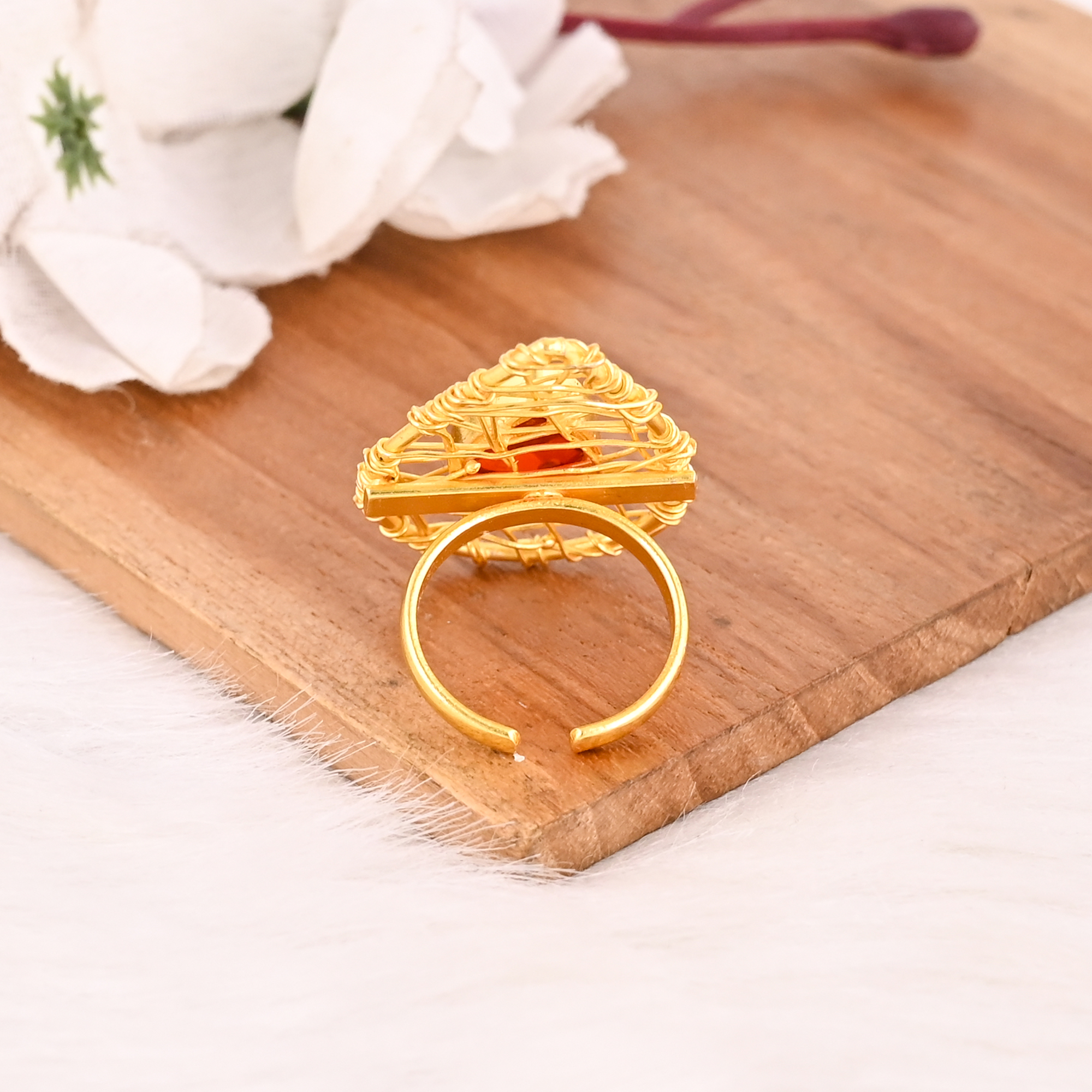 Vintage Style Nano Garnet Ring Adjustable Handmade Gemstone Jewelry for Women