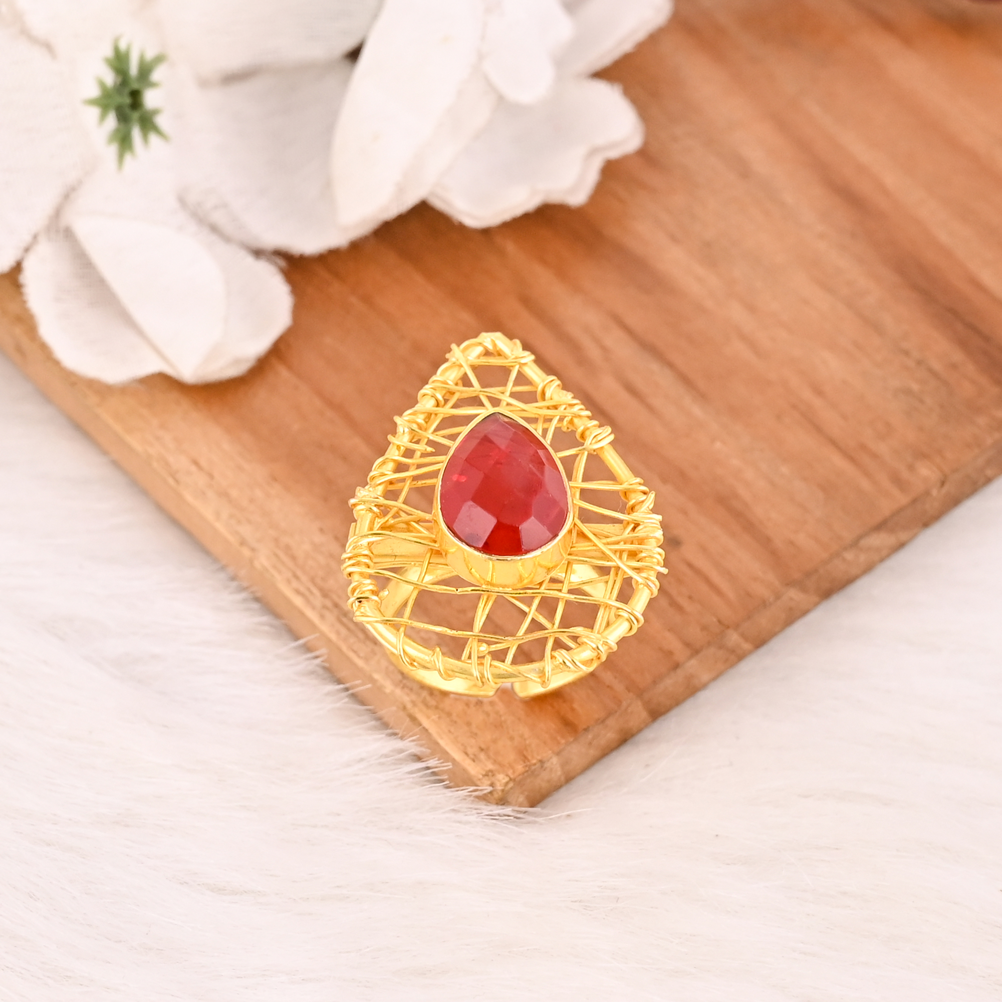 Vintage Style Nano Garnet Ring Adjustable Handmade Gemstone Jewelry for Women