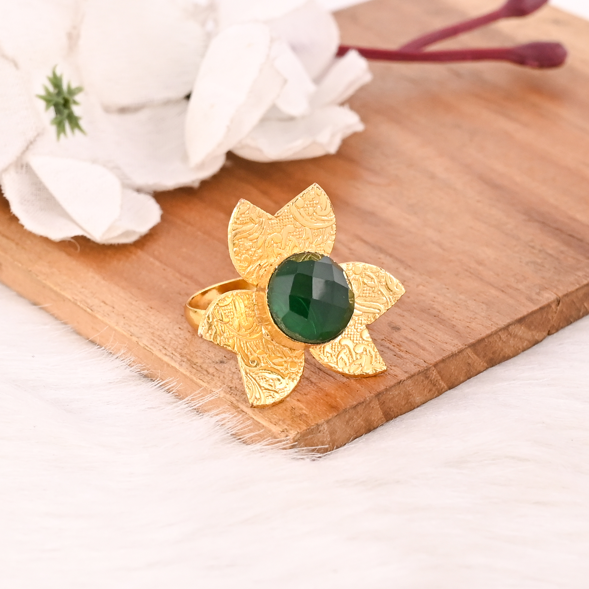 Classic Adjustable Green Hydro Stylish Ring Handmade Gemstone Jewelry for Women
