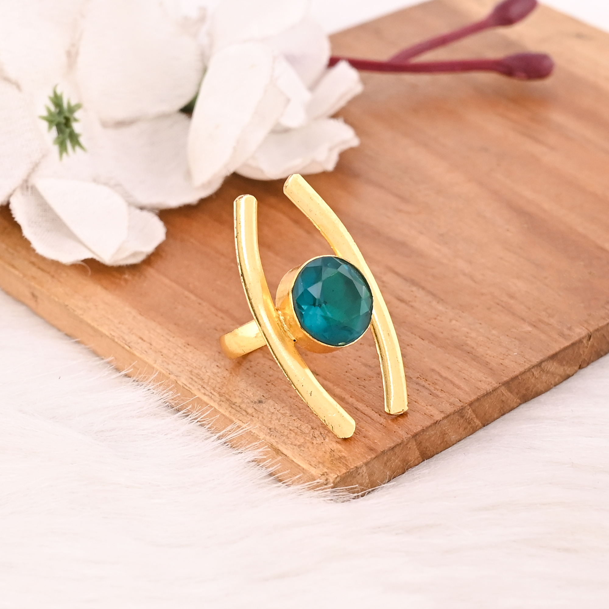 Elegant Apatite Hydro Stone Ring Stylish Gemstone Designer Jewelry for Women