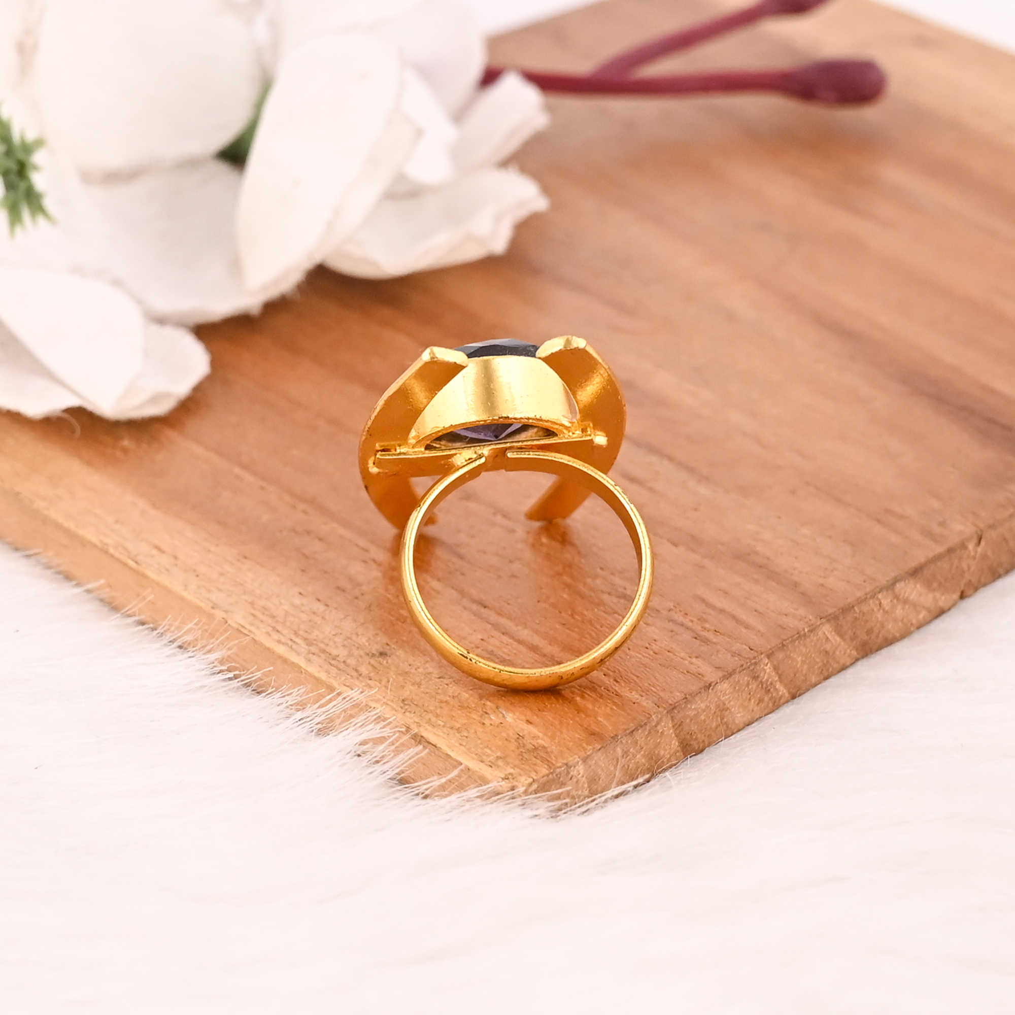 Purple Amethyst Hydro Stone Gold Plated Brass Ring Handmade Trendy Gemstone Jewelry for Women