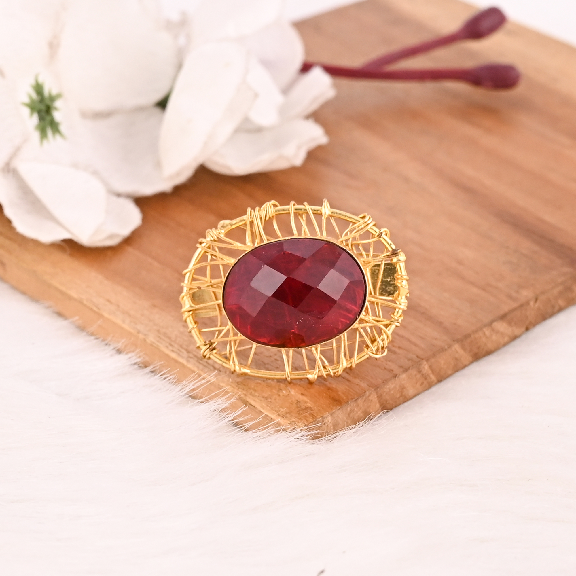 Elegant Garnet Hydro Stone Ring Stylish Designer Jewelry for Women