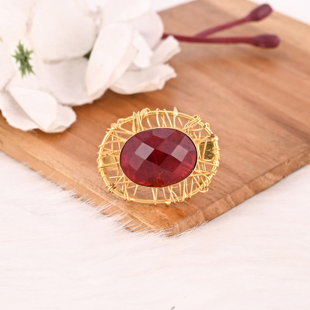 Image of Elegant Garnet Hydro Stone Ring Stylish Designer Jewelry for Women