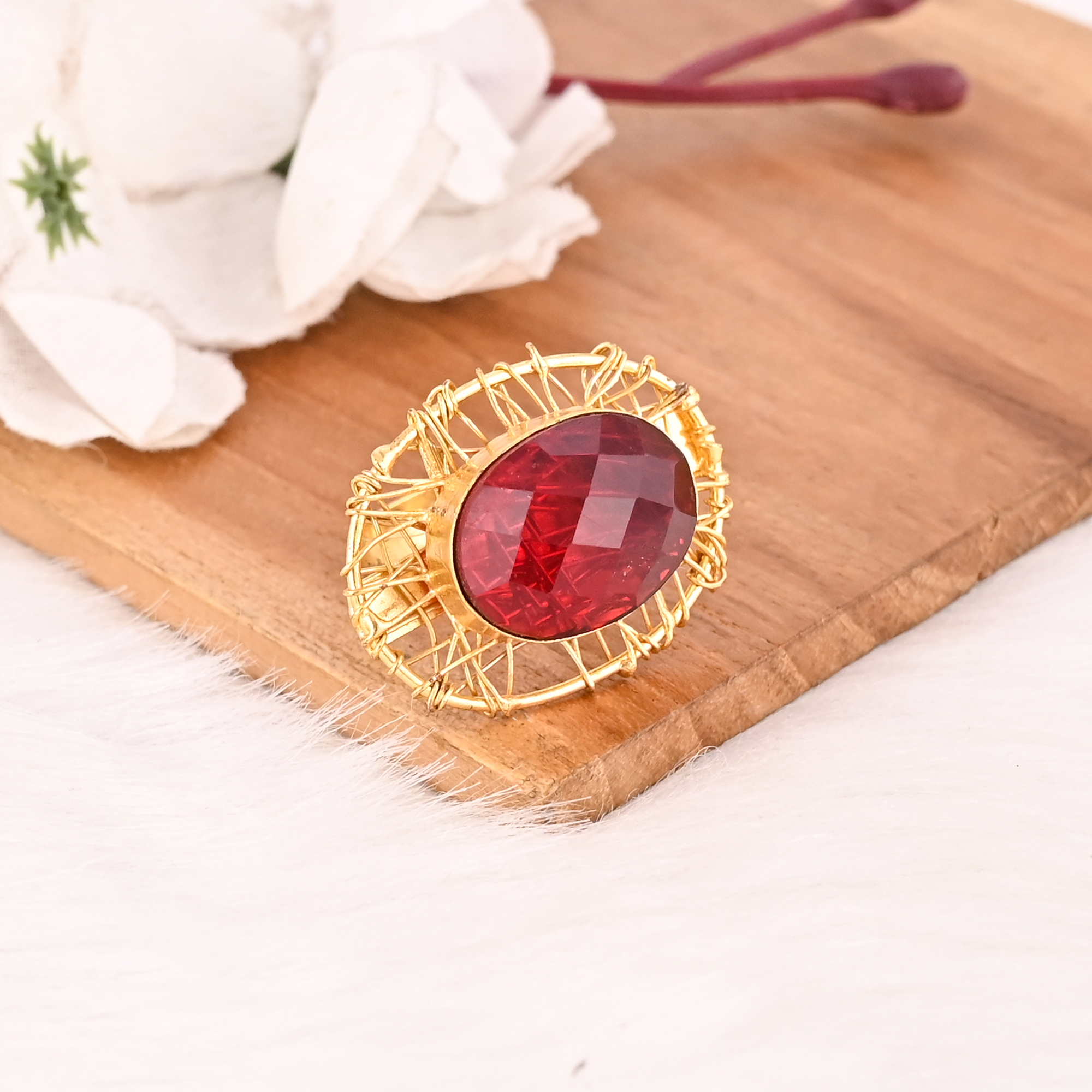 Elegant Garnet Hydro Stone Ring Stylish Designer Jewelry for Women