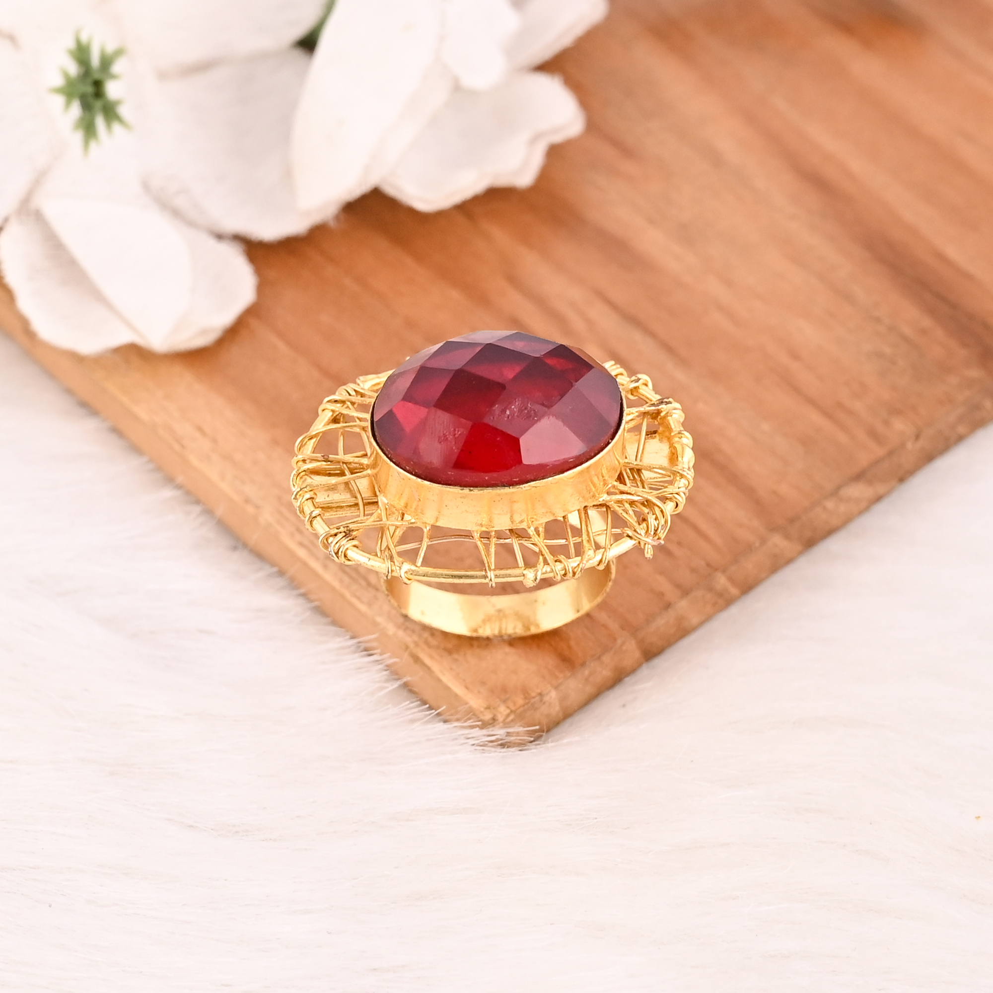 Elegant Garnet Hydro Stone Ring Stylish Designer Jewelry for Women