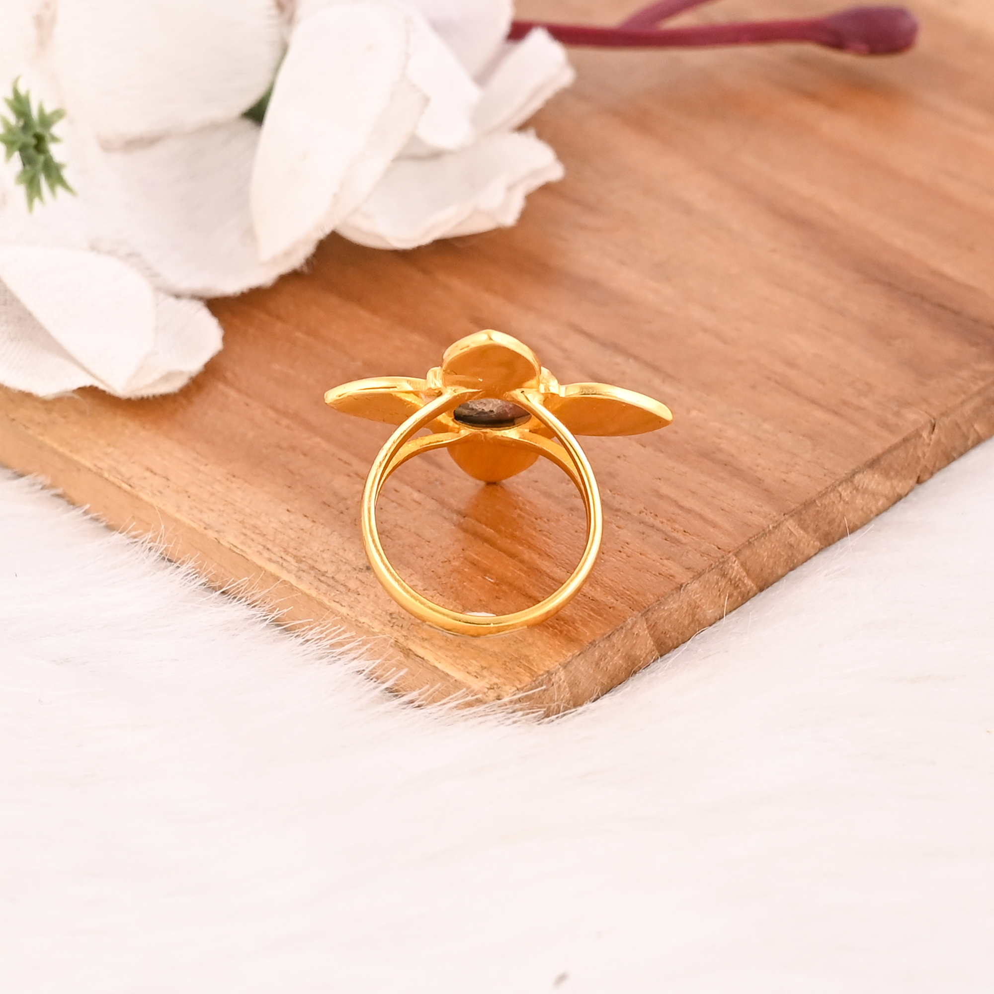 Vintage Stylish Rhodochrosite Floral Ring Handmade Natural Gemstone Jewelry for Women