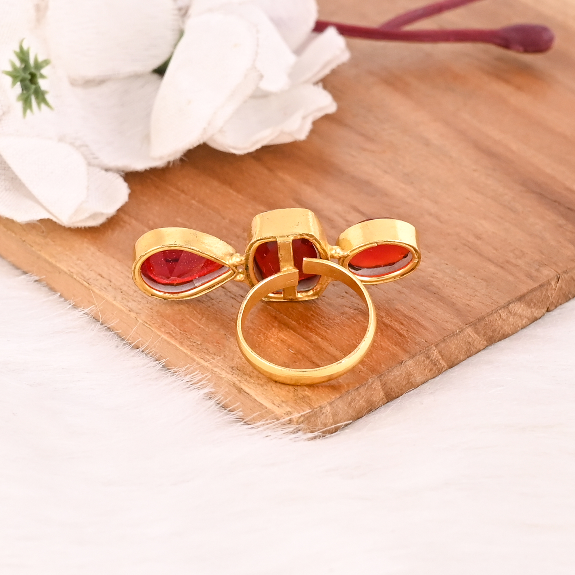 Stylish Garnet Hydro Triple Stone Ring Handmade Gemstone Adjustable Fashion Jewelry