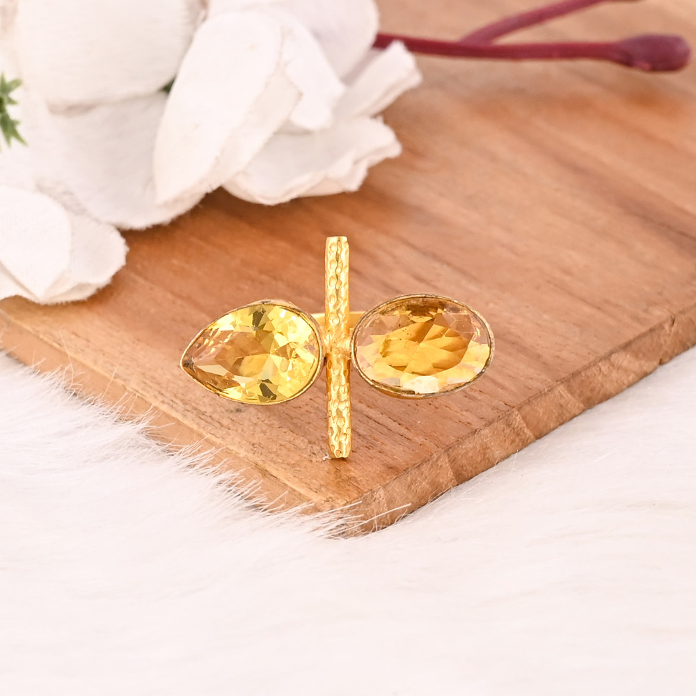 Image of Elegant Citrine Hydro Brass Adjustable Ring Handmade Gemstone Jewelry for Women
