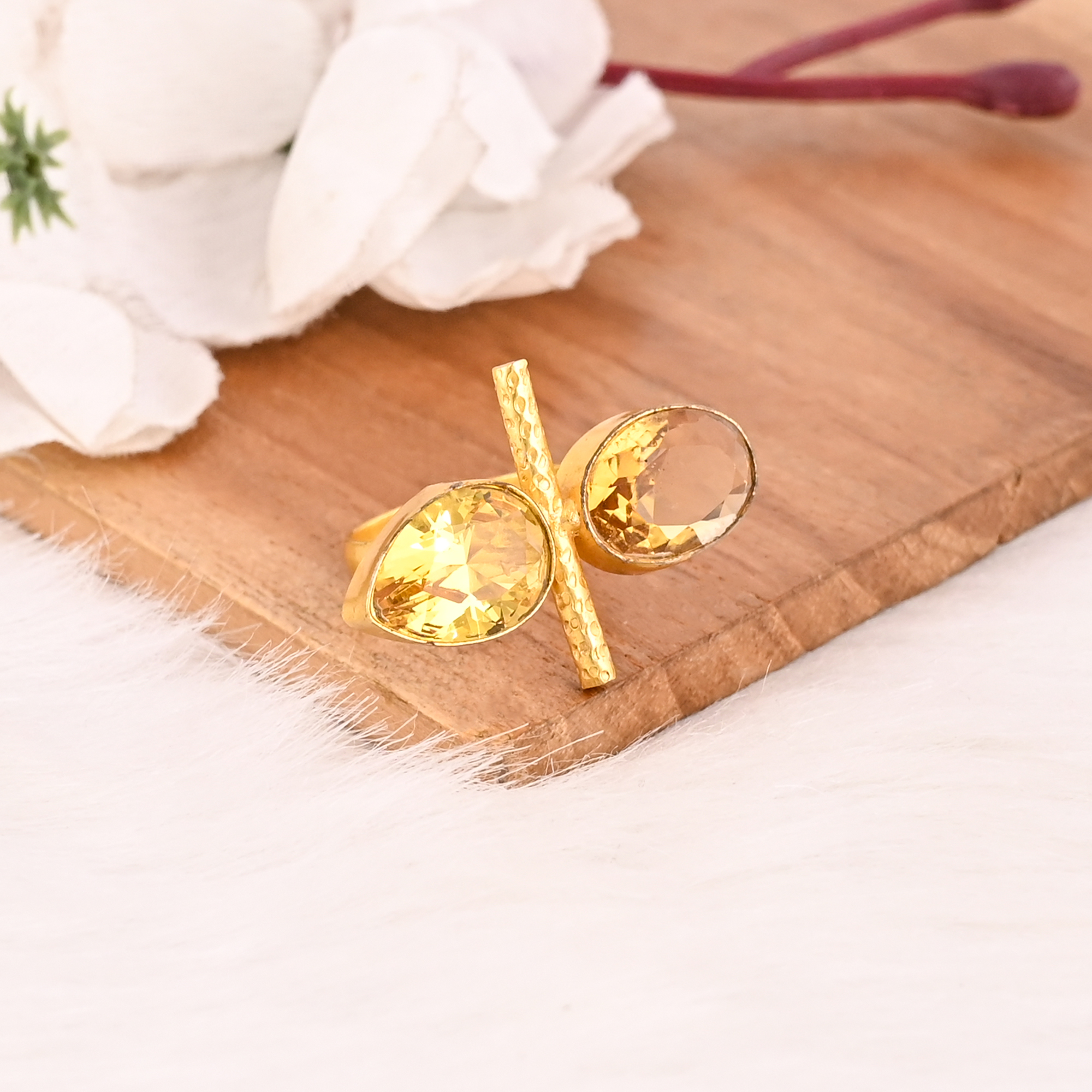 Elegant Citrine Hydro Brass Adjustable Ring Handmade Gemstone Jewelry for Women