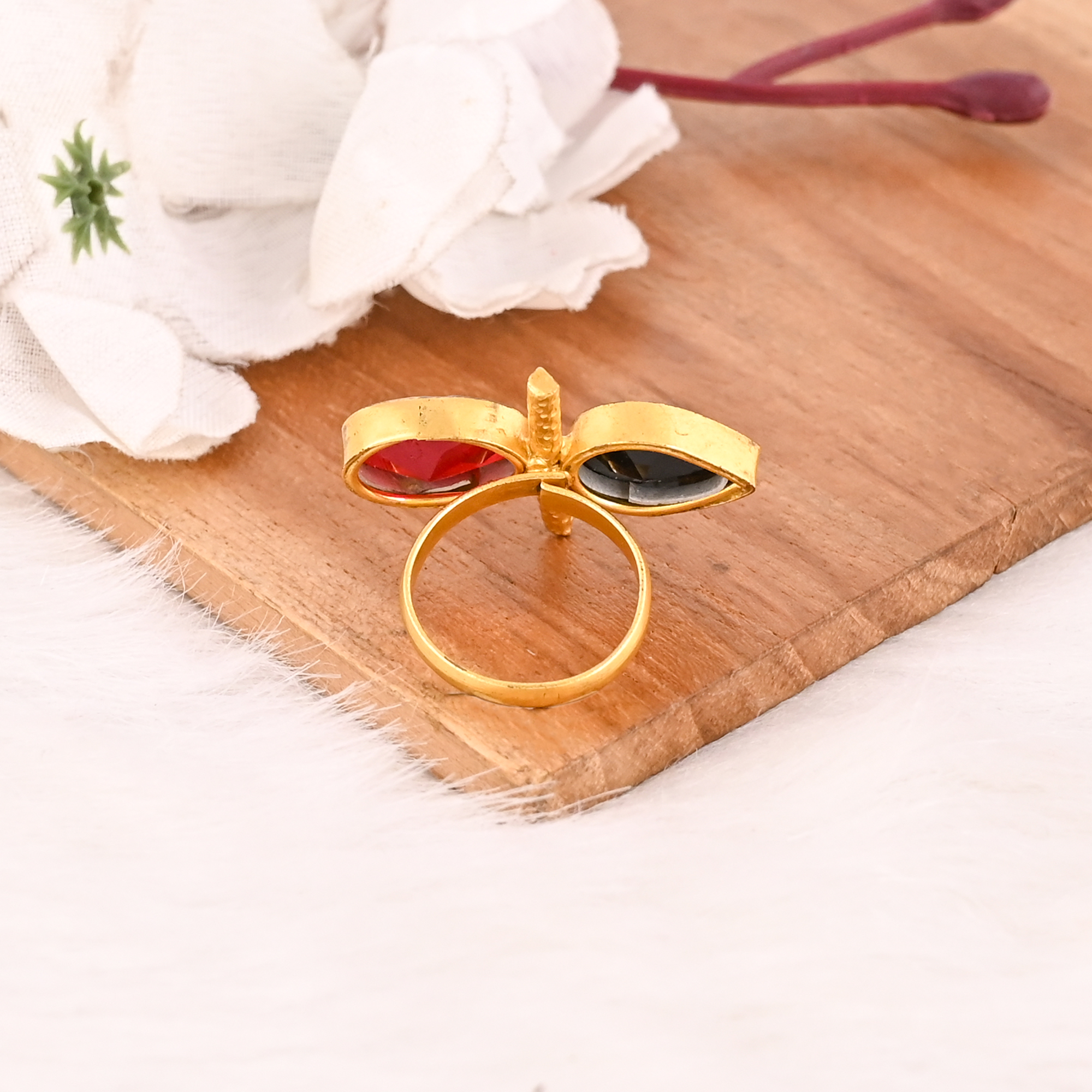 Black Onyx  Garnet Hydro Ring for Women Gold Plated Adjustable Fashion Jewelry