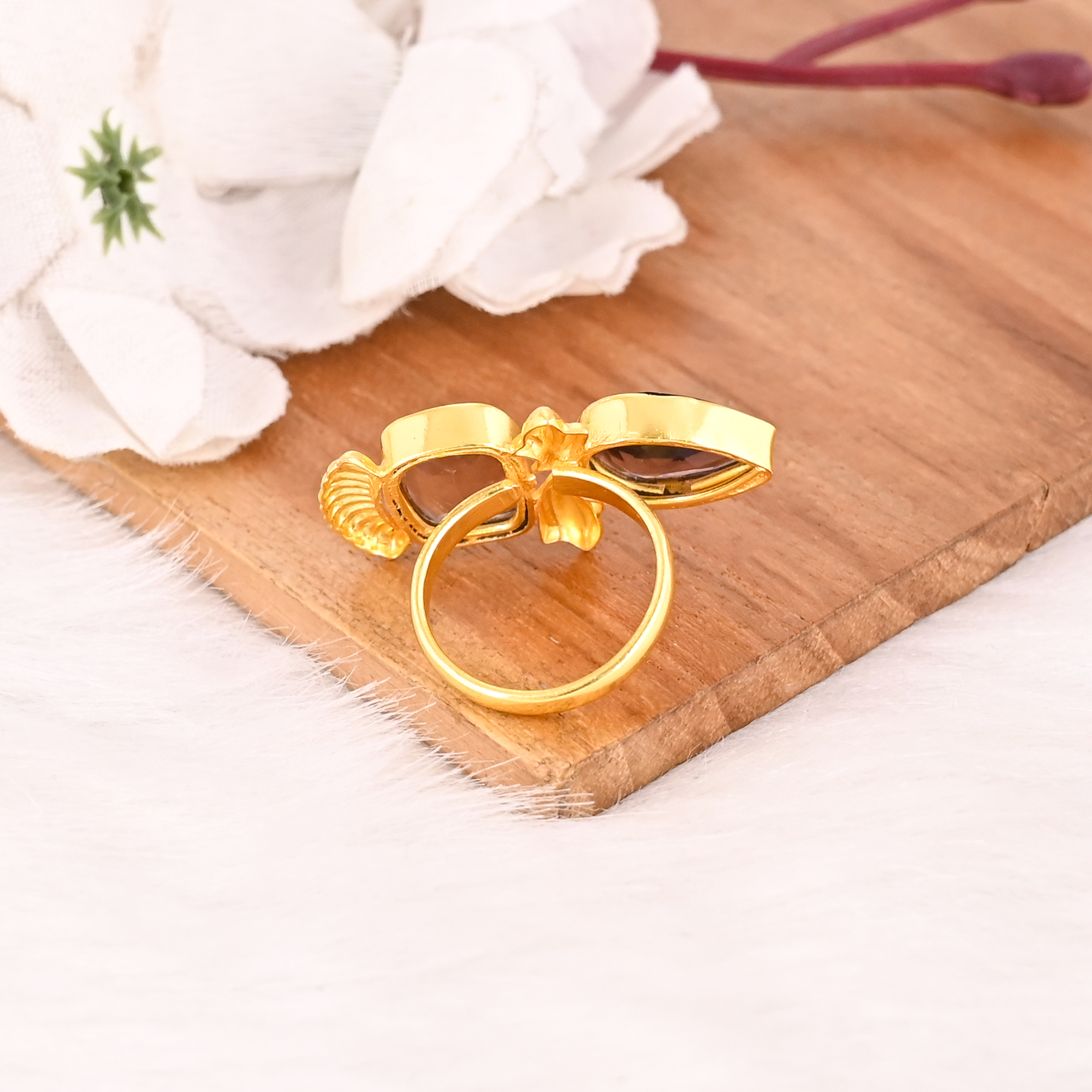 Stylish Purple Amethyst Hydro Two Stone Ring for Women Gold Plated Adjustable Fashion Jewelry
