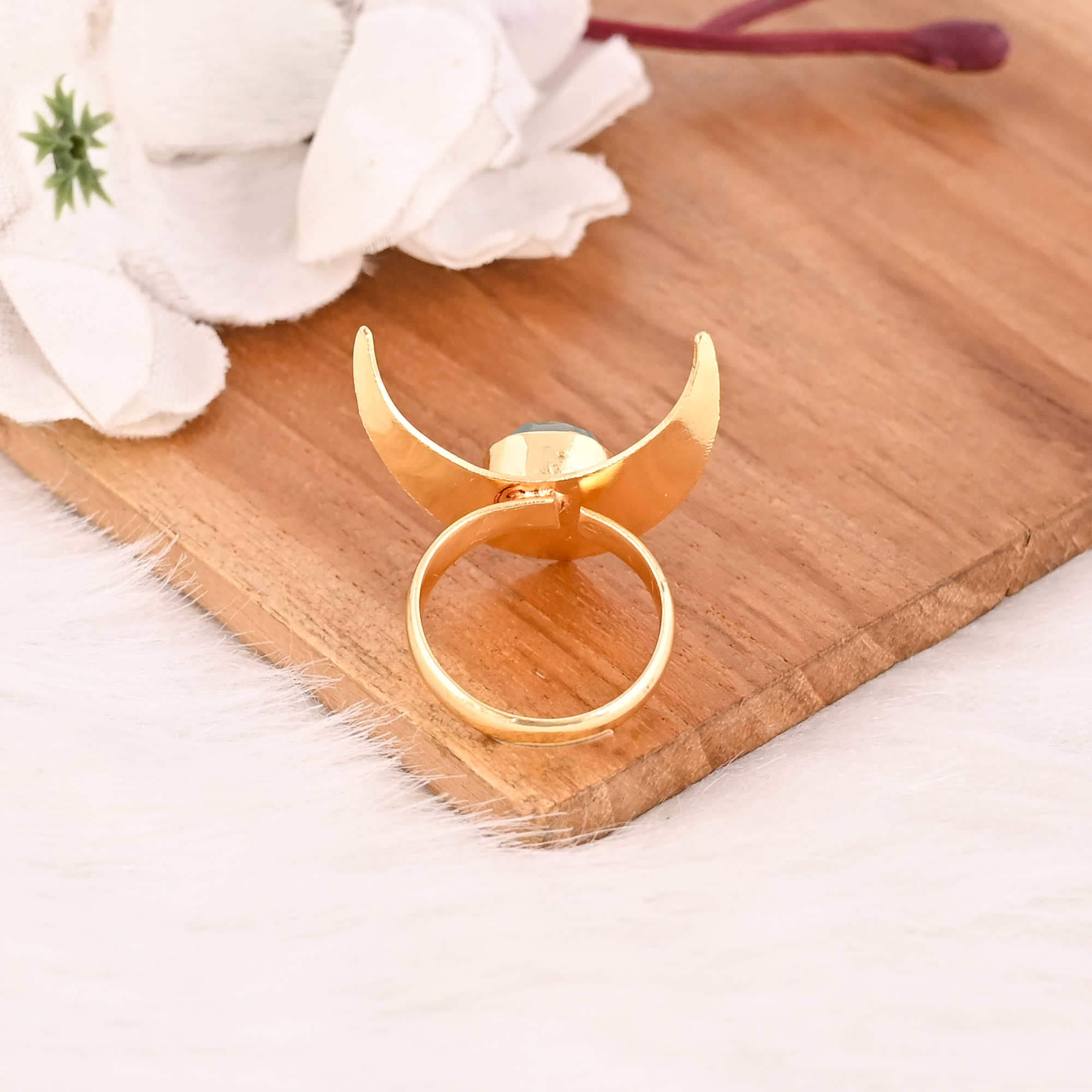 Sky Blue Topaz Hydro Brass Ring for Women Gold Plated Adjustable Fashion Jewelry
